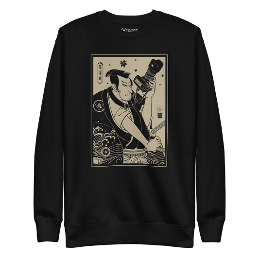 Samurai Photographer 3 Camera Ukiyo-e Unisex Premium Sweatshirt