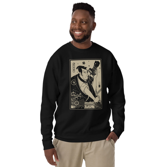 Samurai Photographer 3 Camera Ukiyo-e Unisex Premium Sweatshirt