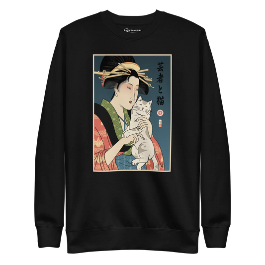 Geisha and Cat 1 Ukiyo-e Unisex Premium Sweatshirt