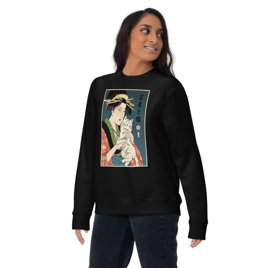 Geisha and Cat 1 Ukiyo-e Unisex Premium Sweatshirt