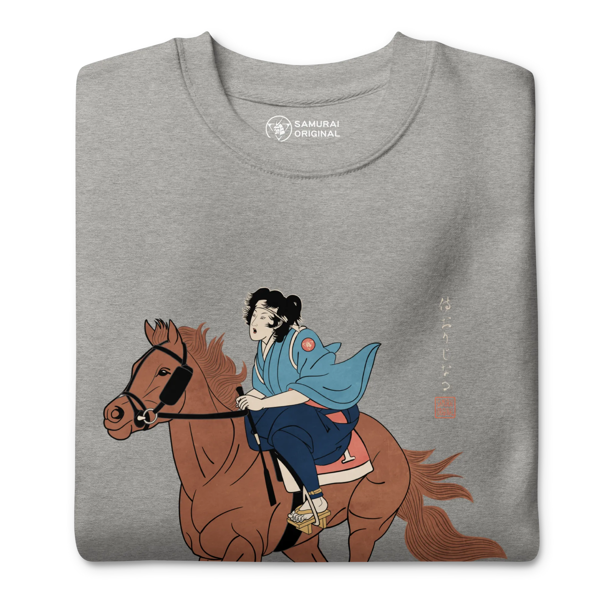 Onna Bugeisha Riding Horse Japanese Ukiyo-e Unisex Premium Sweatshirt - Samurai Original