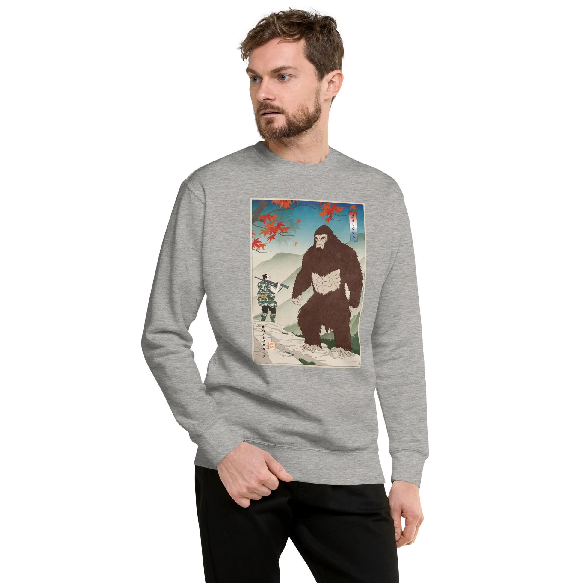 Samurai Hunts Sasquatch Japanese Ukiyo-e Unisex Premium Sweatshirt -