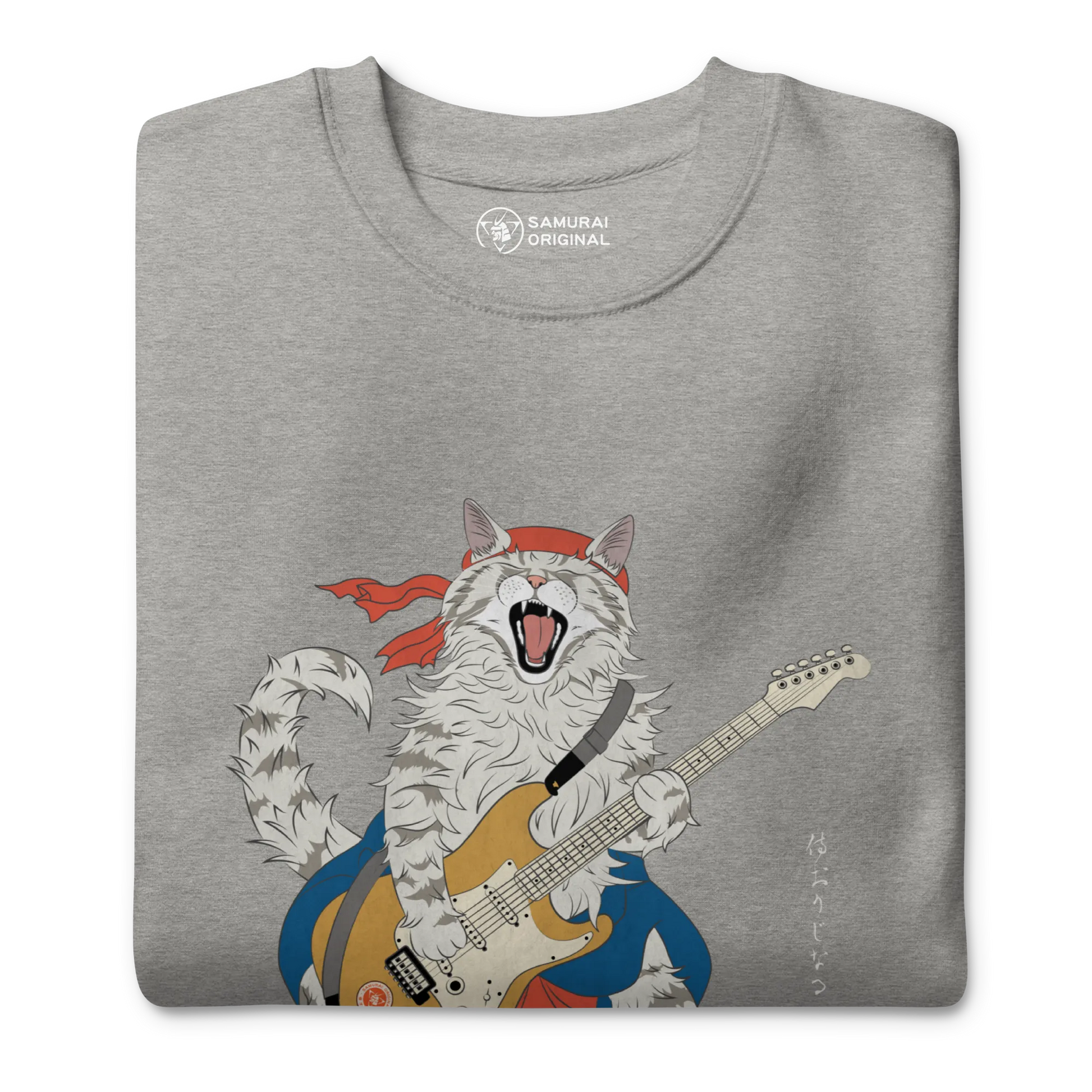 Cat Playing Guitar Japanese Ukiyo-e Unisex Premium Sweatshirt -