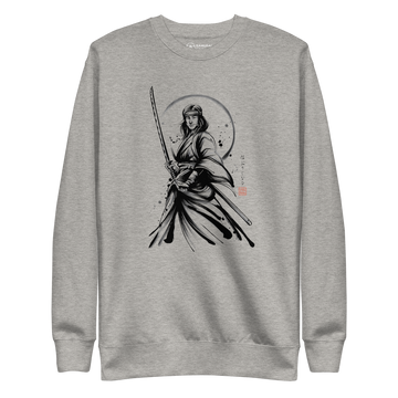 Female Samurai Sumi-e Japanese Ink Unisex Premium Sweatshirt - Carbon Grey / S