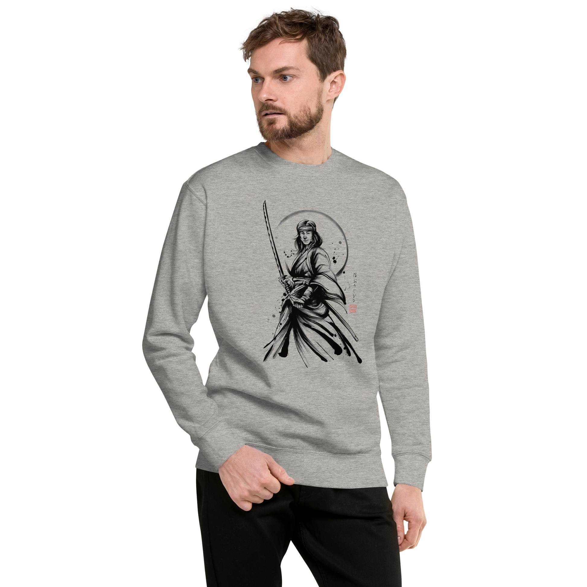 Female Samurai Sumi-e Japanese Ink Unisex Premium Sweatshirt -