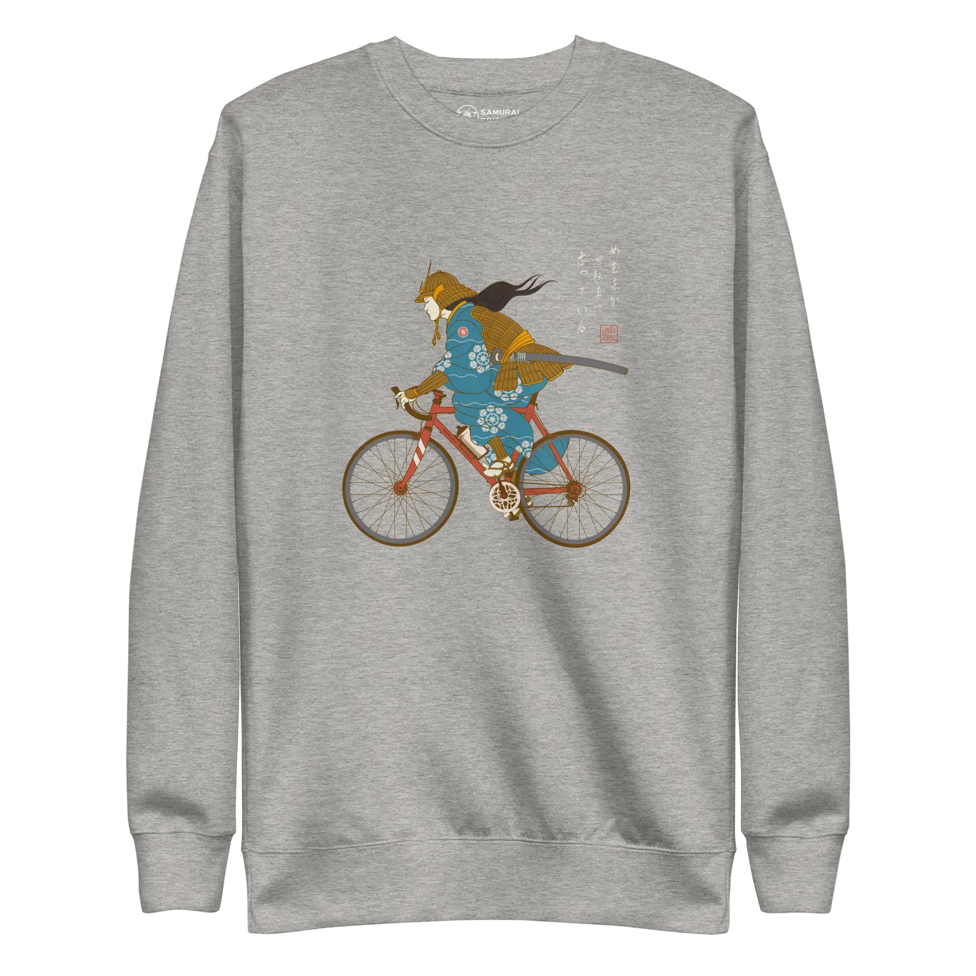 Onna Musha Riding Bicycle Japanese Ukiyo-e Unisex Premium Sweatshirt - Samurai Original