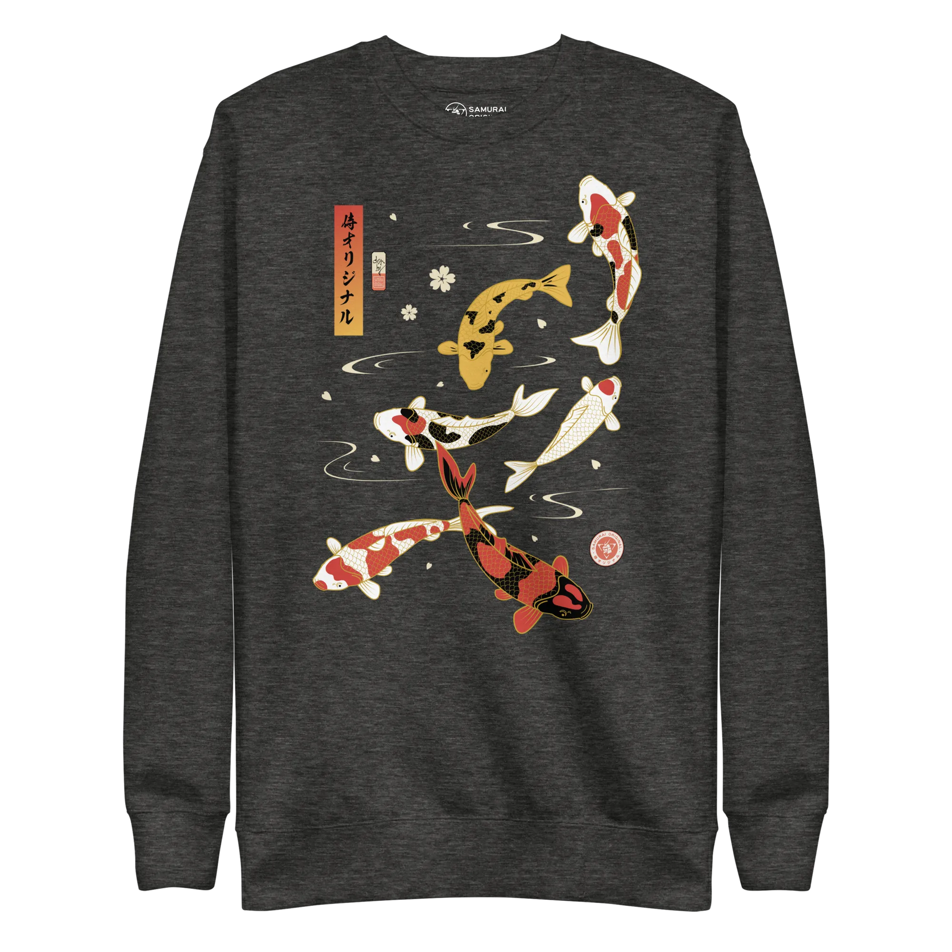 Koi Fish Japanese Ukiyo-e Unisex Premium Sweatshirt - Charcoal Heather / S