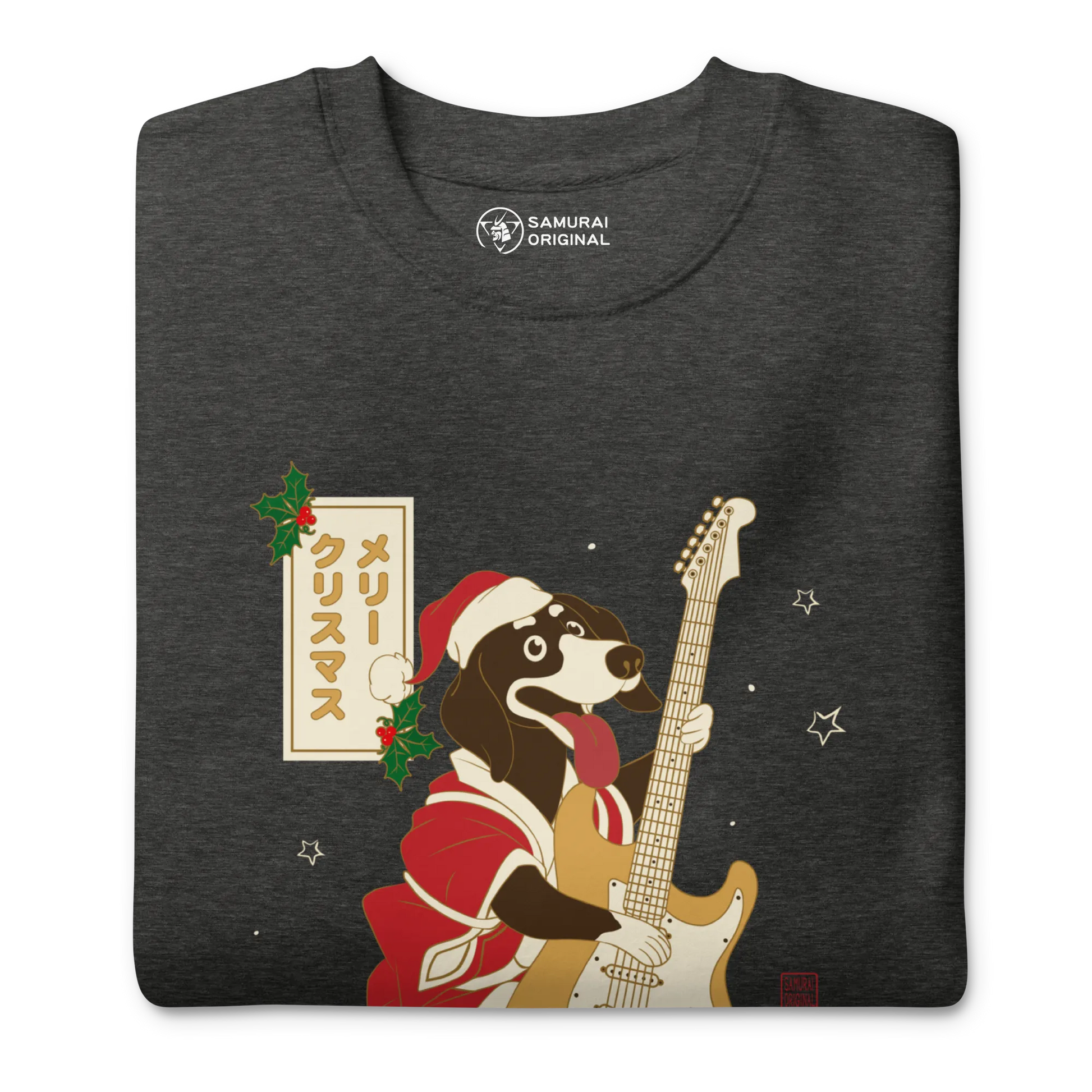 Dachshund Play Guitar Christmas Japanese Ukiyo-e Unisex Premium Sweatshirt -