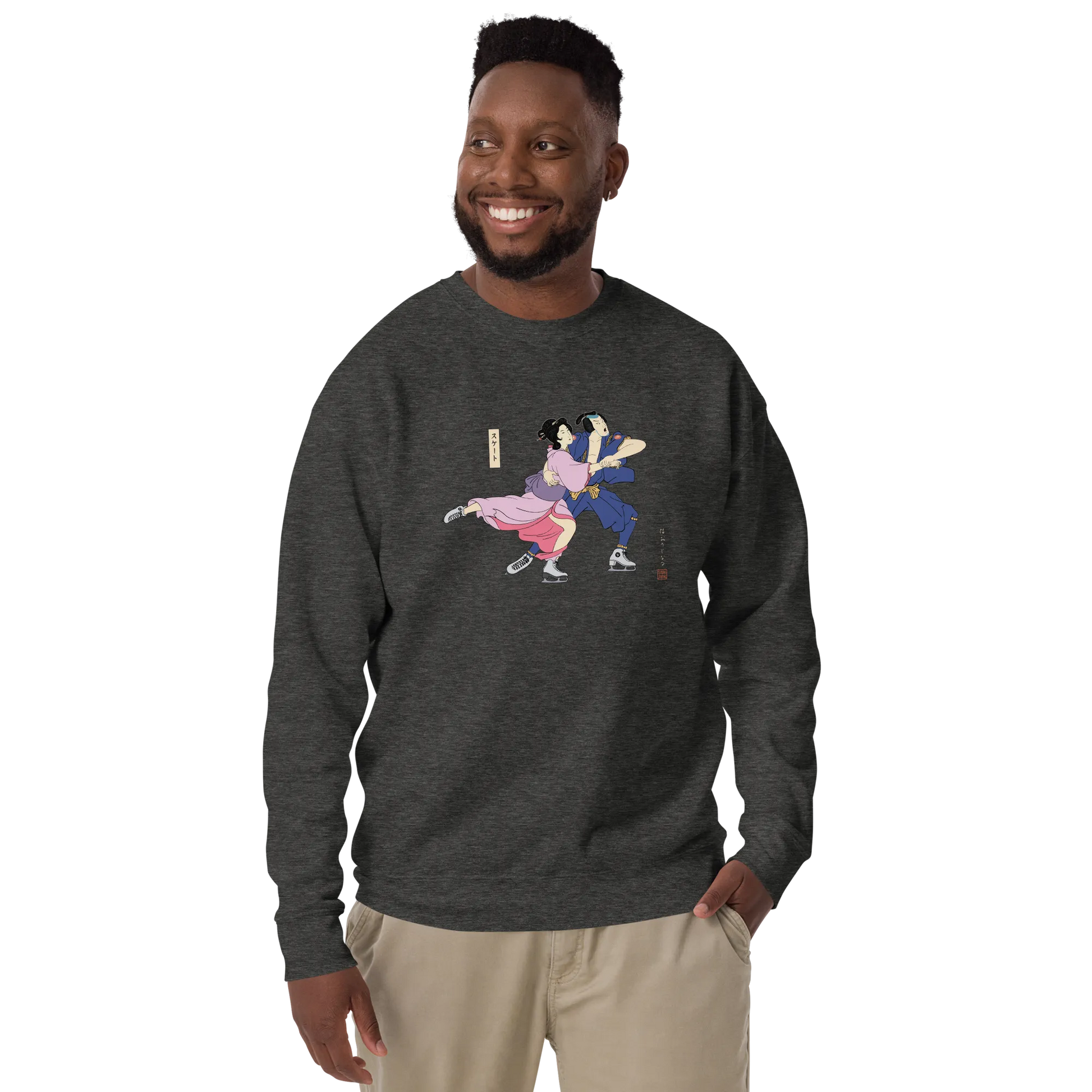 Samurai & Geisha Figure Skating Japanese Ukiyo-e Unisex Premium Sweatshirt - Samurai Original