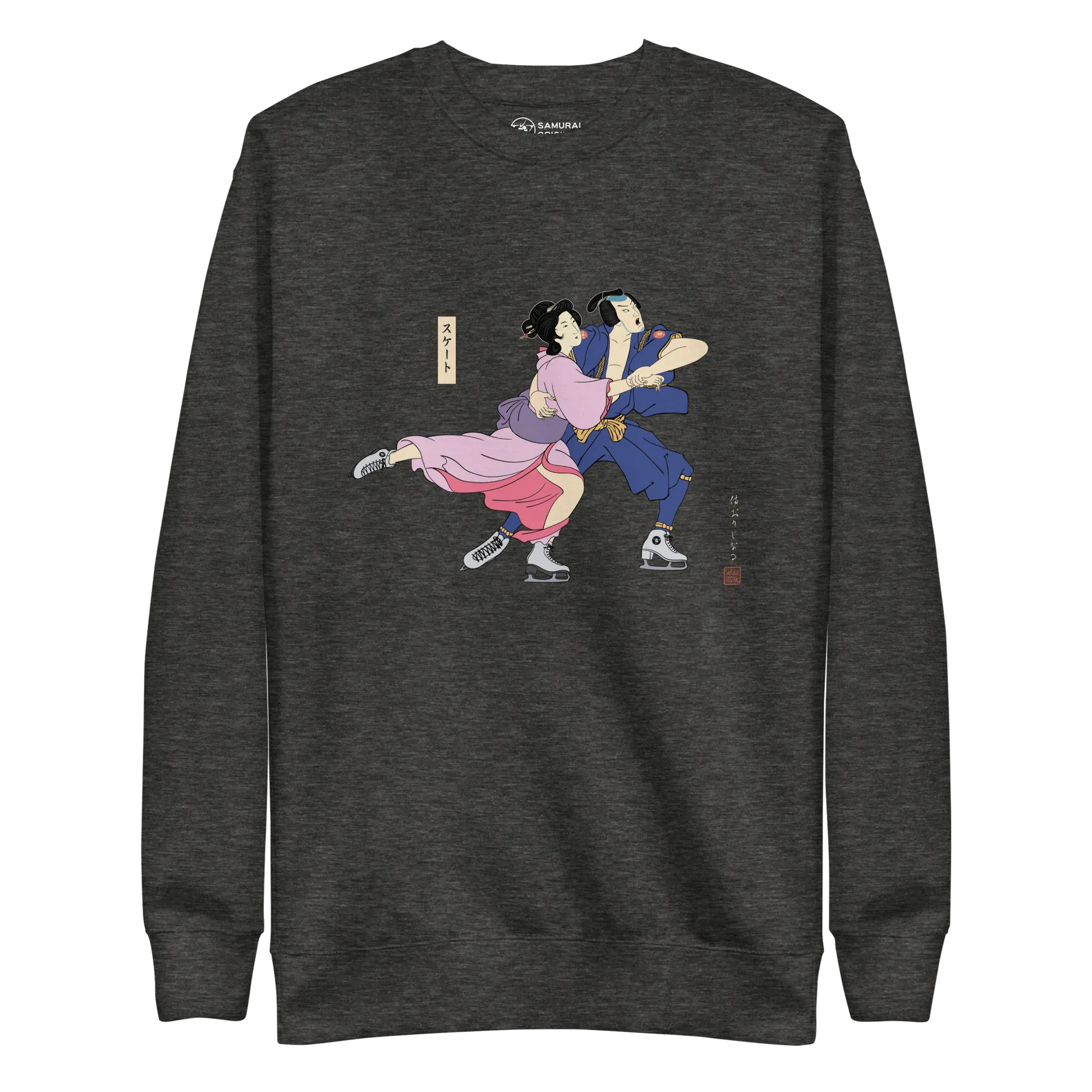 Samurai & Geisha Figure Skating Japanese Ukiyo-e Unisex Premium Sweatshirt - Samurai Original