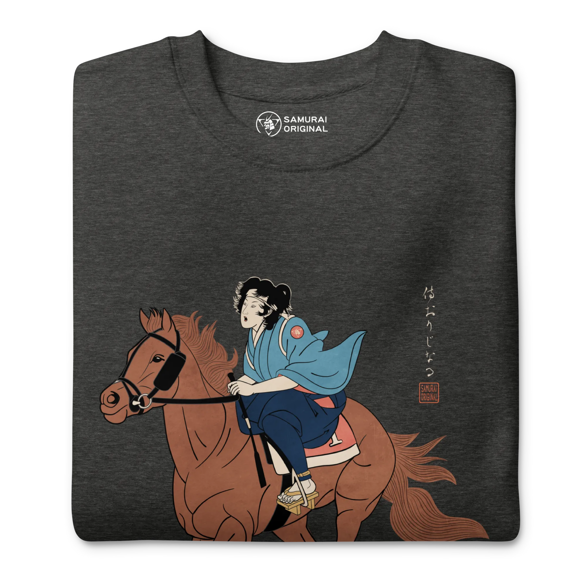 Onna Bugeisha Riding Horse Japanese Ukiyo-e Unisex Premium Sweatshirt - Samurai Original