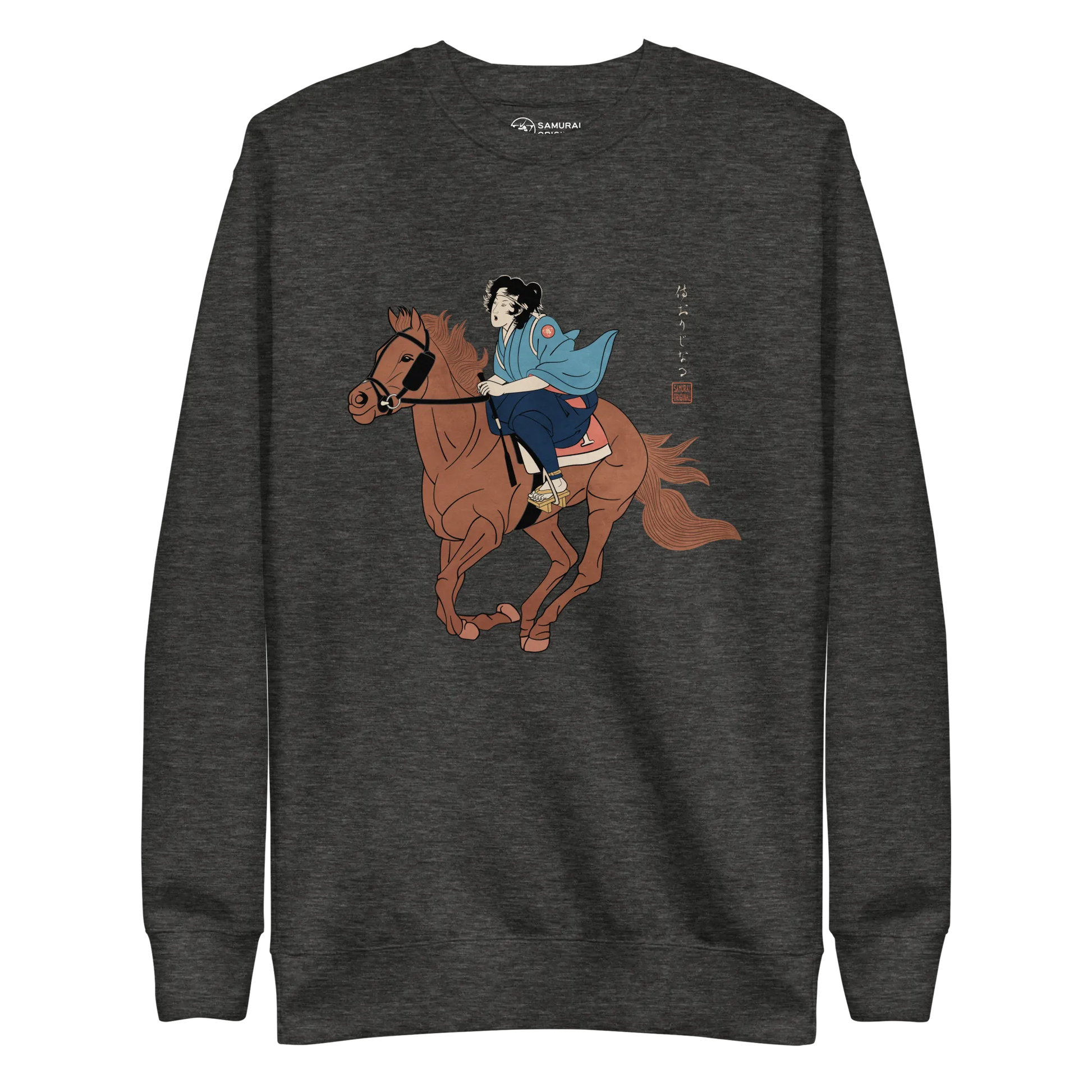 Onna Bugeisha Riding Horse Japanese Ukiyo-e Unisex Premium Sweatshirt - Samurai Original