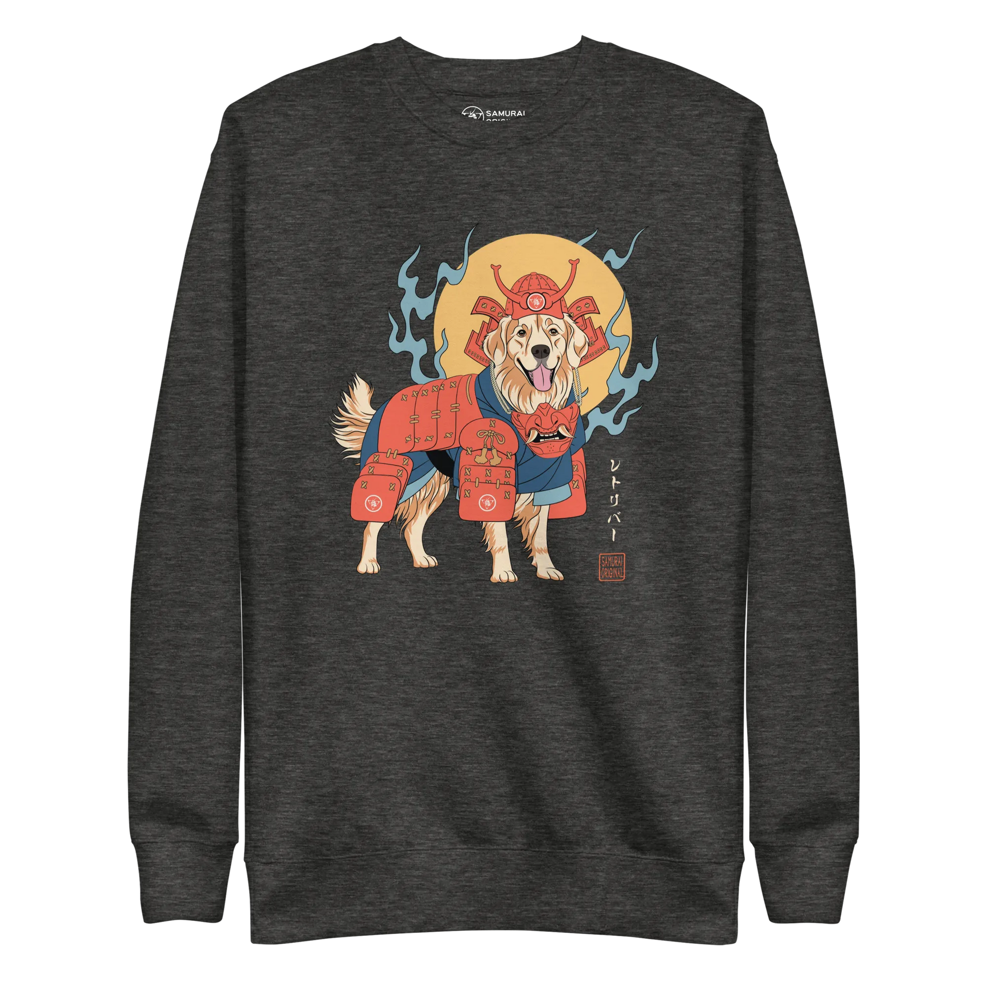 Golden Retriever Japanese Ukiyo-e Unisex Premium Sweatshirt - Charcoal Heather / S