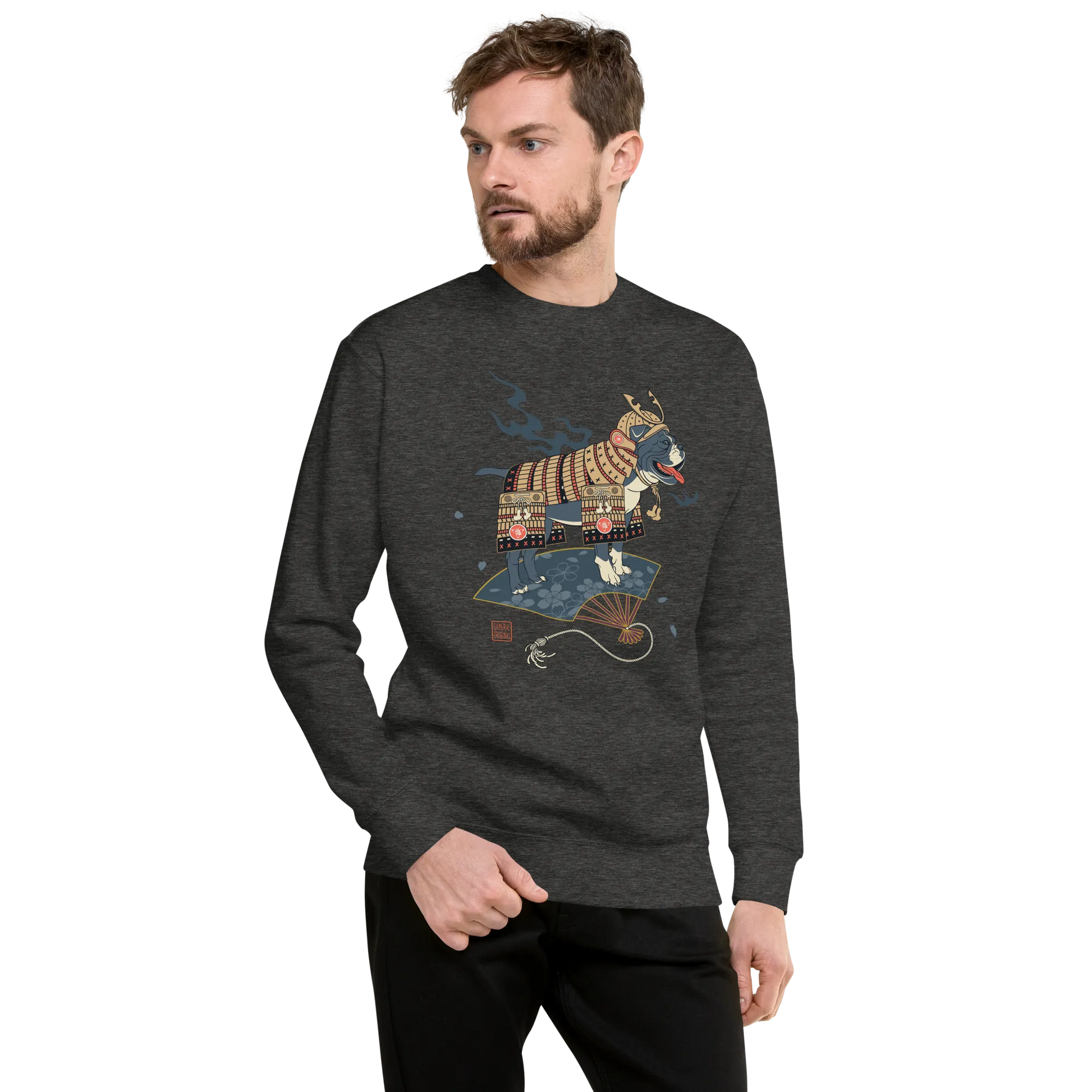 Samurai Bulldog Japanese Ukiyo-e Unisex Premium Sweatshirt - Samurai Original