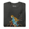 Onna Musha Riding Bicycle Japanese Ukiyo-e Unisex Premium Sweatshirt - Samurai Original