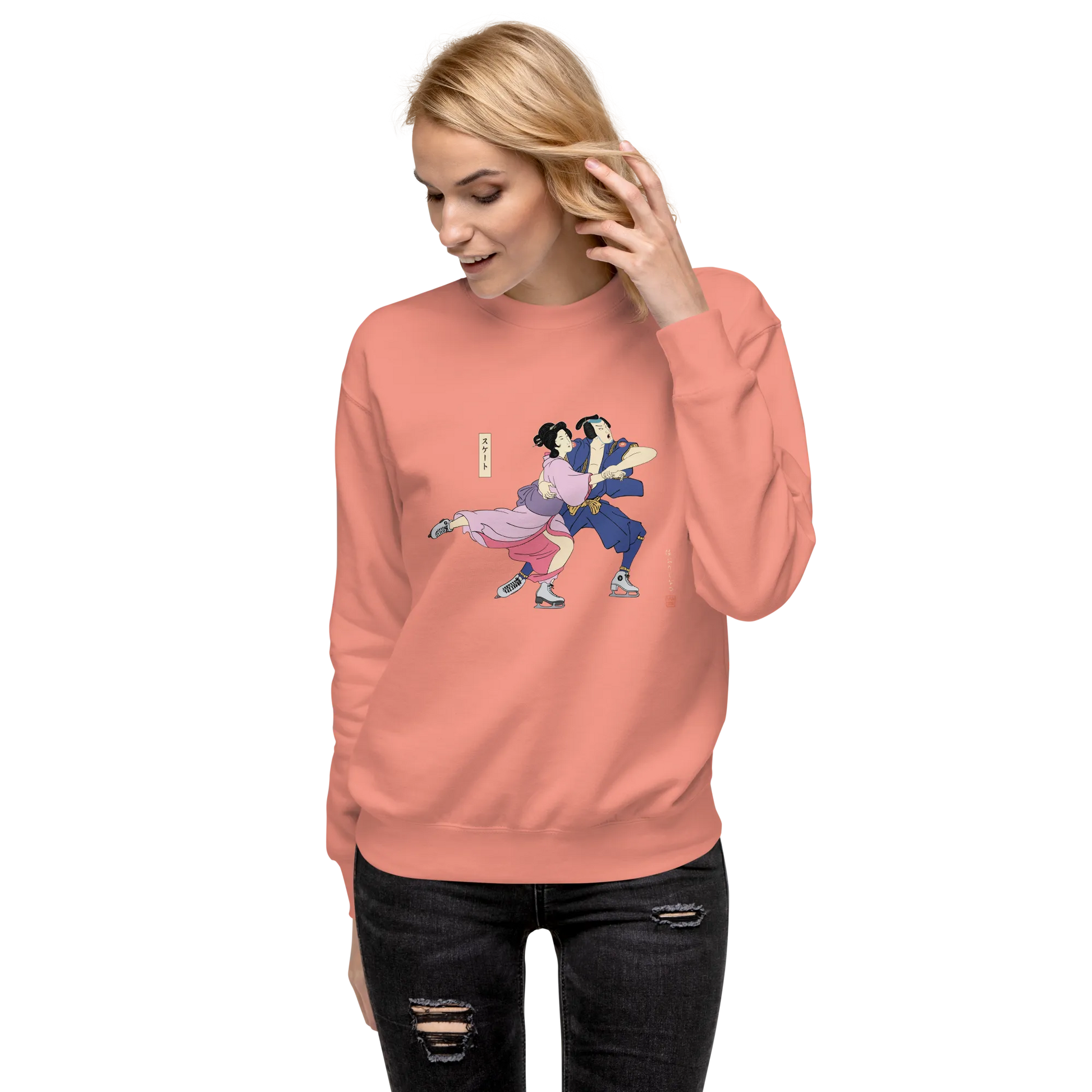 Samurai & Geisha Figure Skating Japanese Ukiyo-e Unisex Premium Sweatshirt - Samurai Original