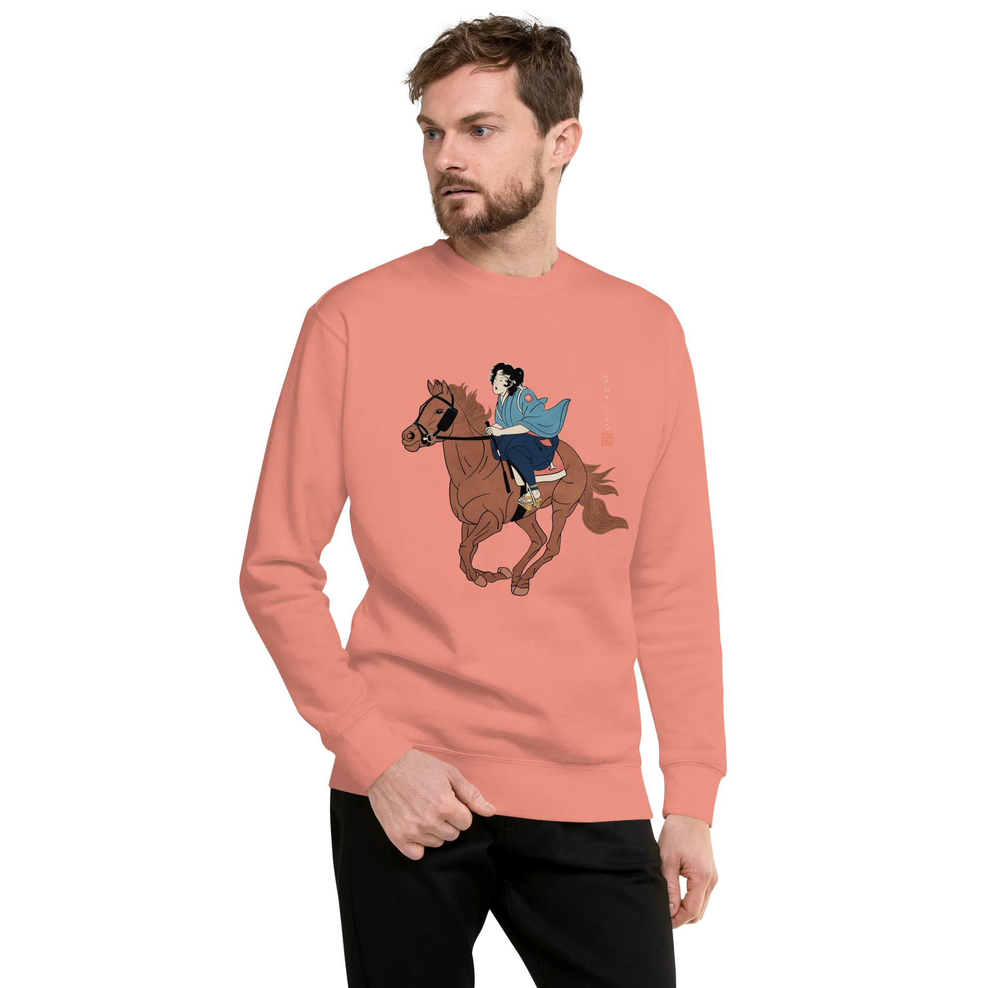 Onna Bugeisha Riding Horse Japanese Ukiyo-e Unisex Premium Sweatshirt - Samurai Original