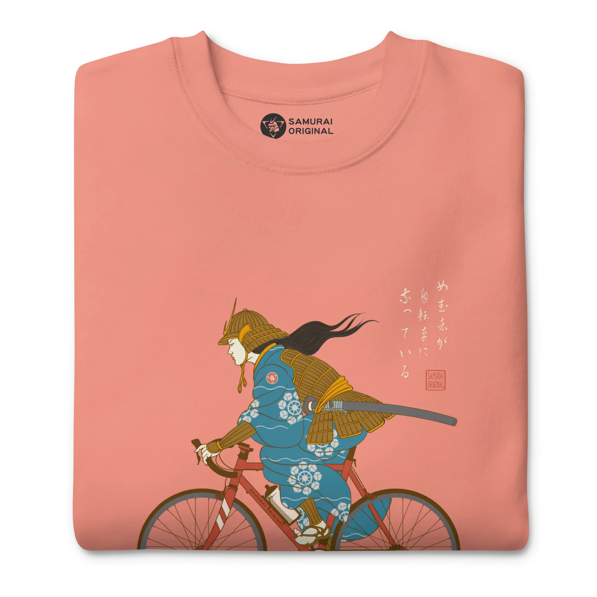 Onna Musha Riding Bicycle Japanese Ukiyo-e Unisex Premium Sweatshirt - Samurai Original