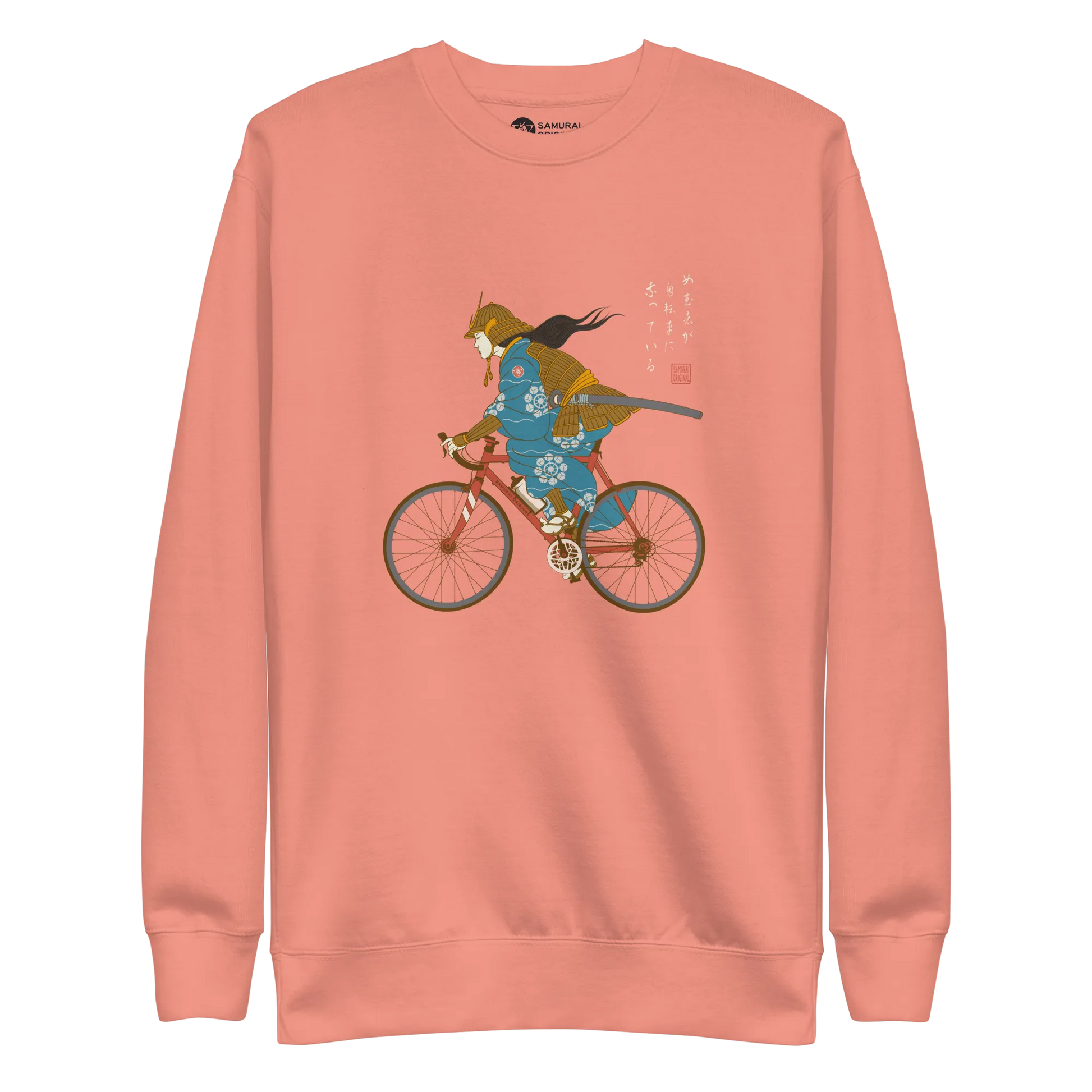 Onna Musha Riding Bicycle Japanese Ukiyo-e Unisex Premium Sweatshirt - Samurai Original