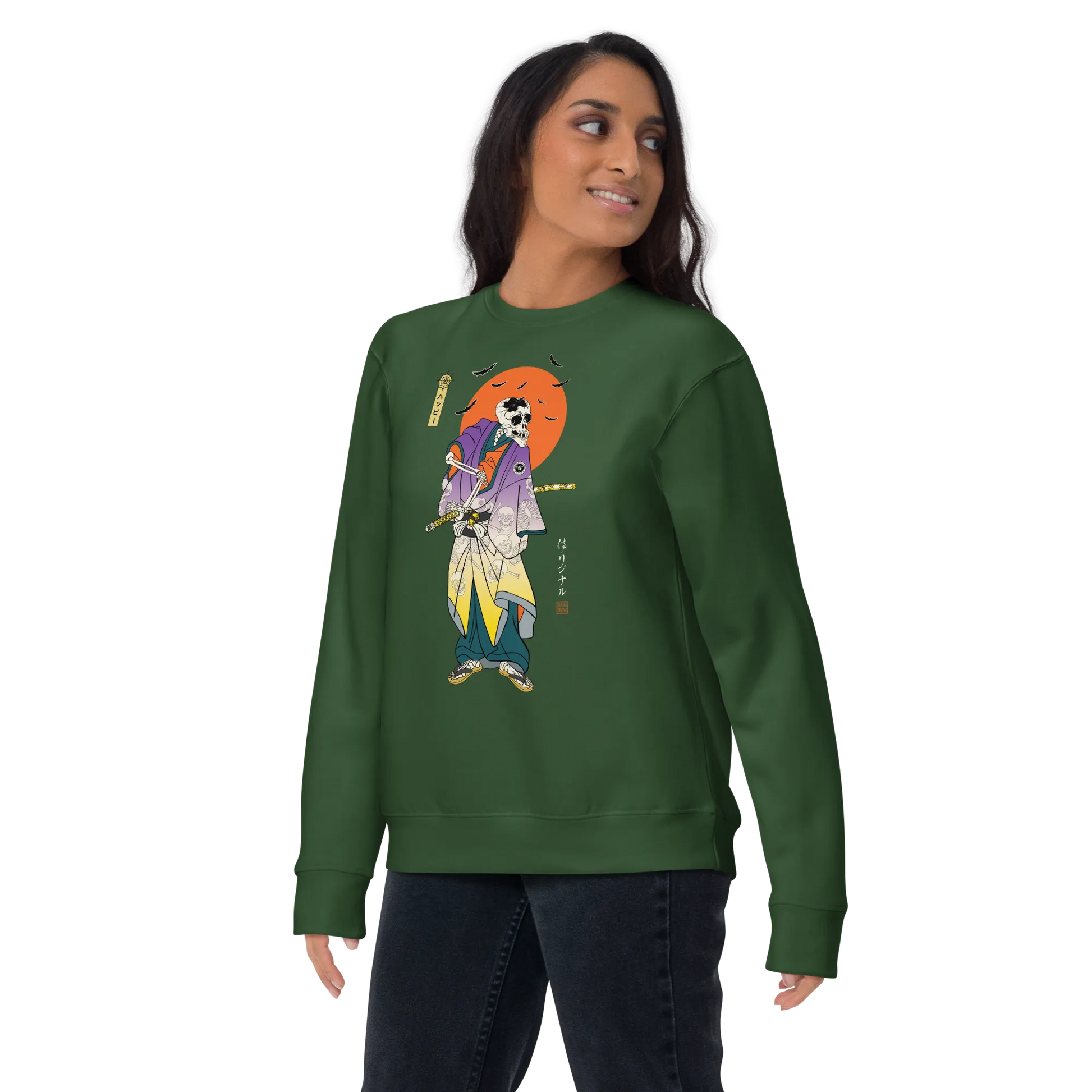 Halloween Samurai Skeleton Japanese Ukiyo-e Unisex Premium Sweatshirt -