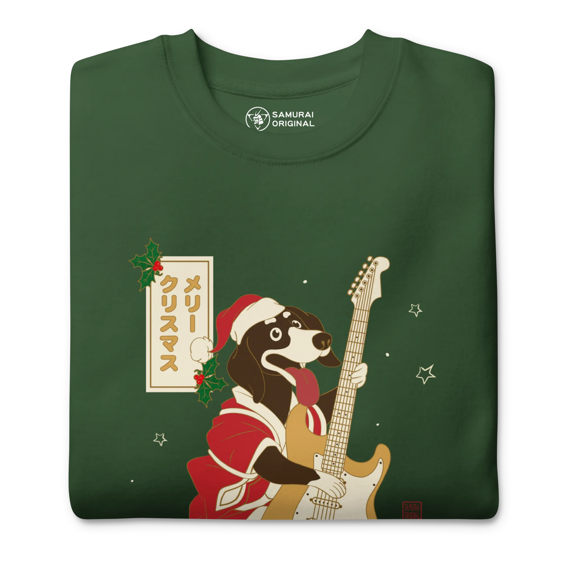 Dachshund Play Guitar Christmas Japanese Ukiyo-e Unisex Premium Sweatshirt -