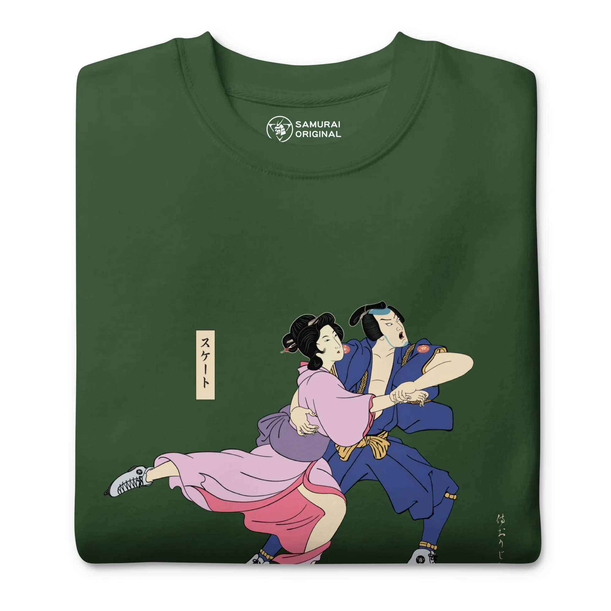 Samurai & Geisha Figure Skating Japanese Ukiyo-e Unisex Premium Sweatshirt - Samurai Original