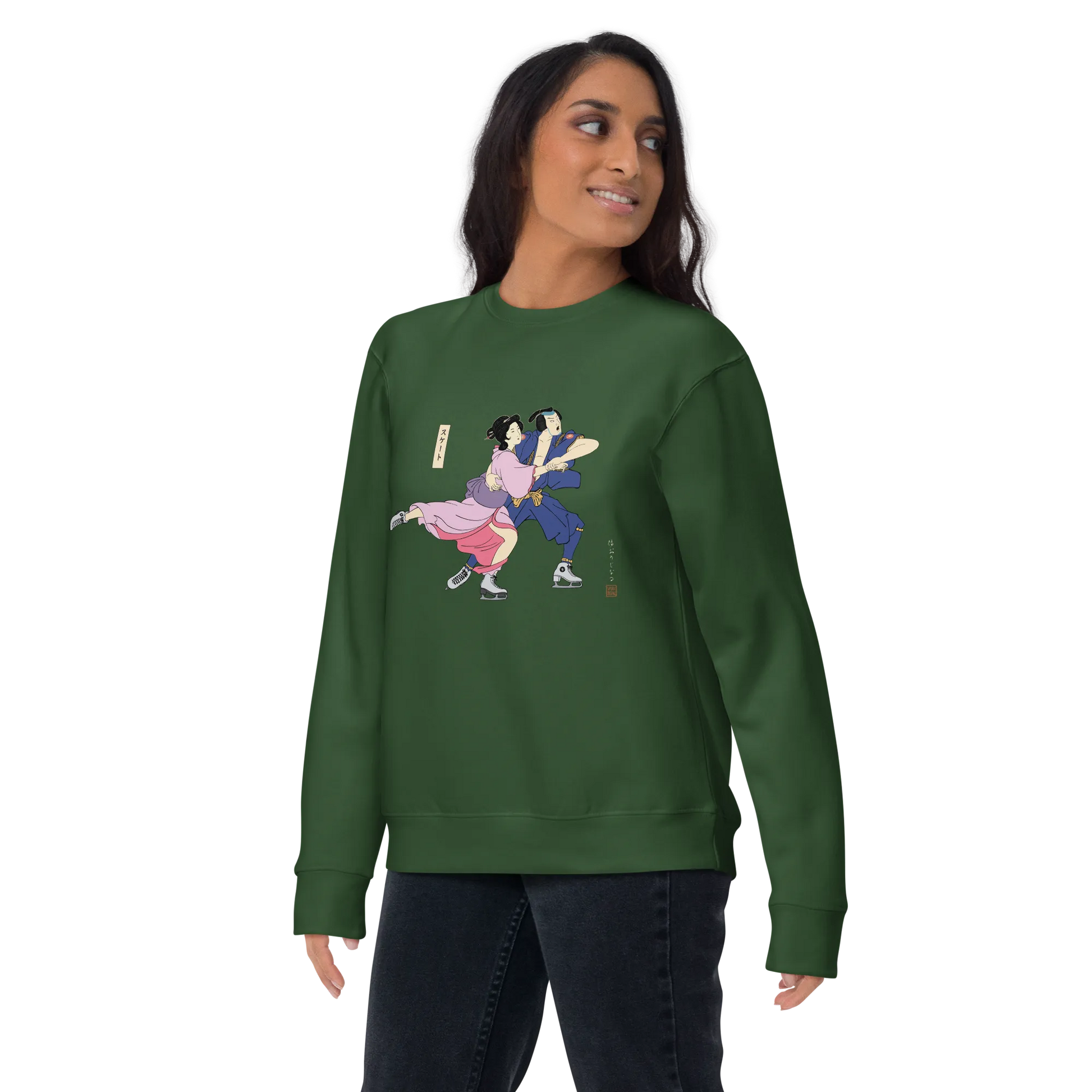 Samurai & Geisha Figure Skating Japanese Ukiyo-e Unisex Premium Sweatshirt - Samurai Original