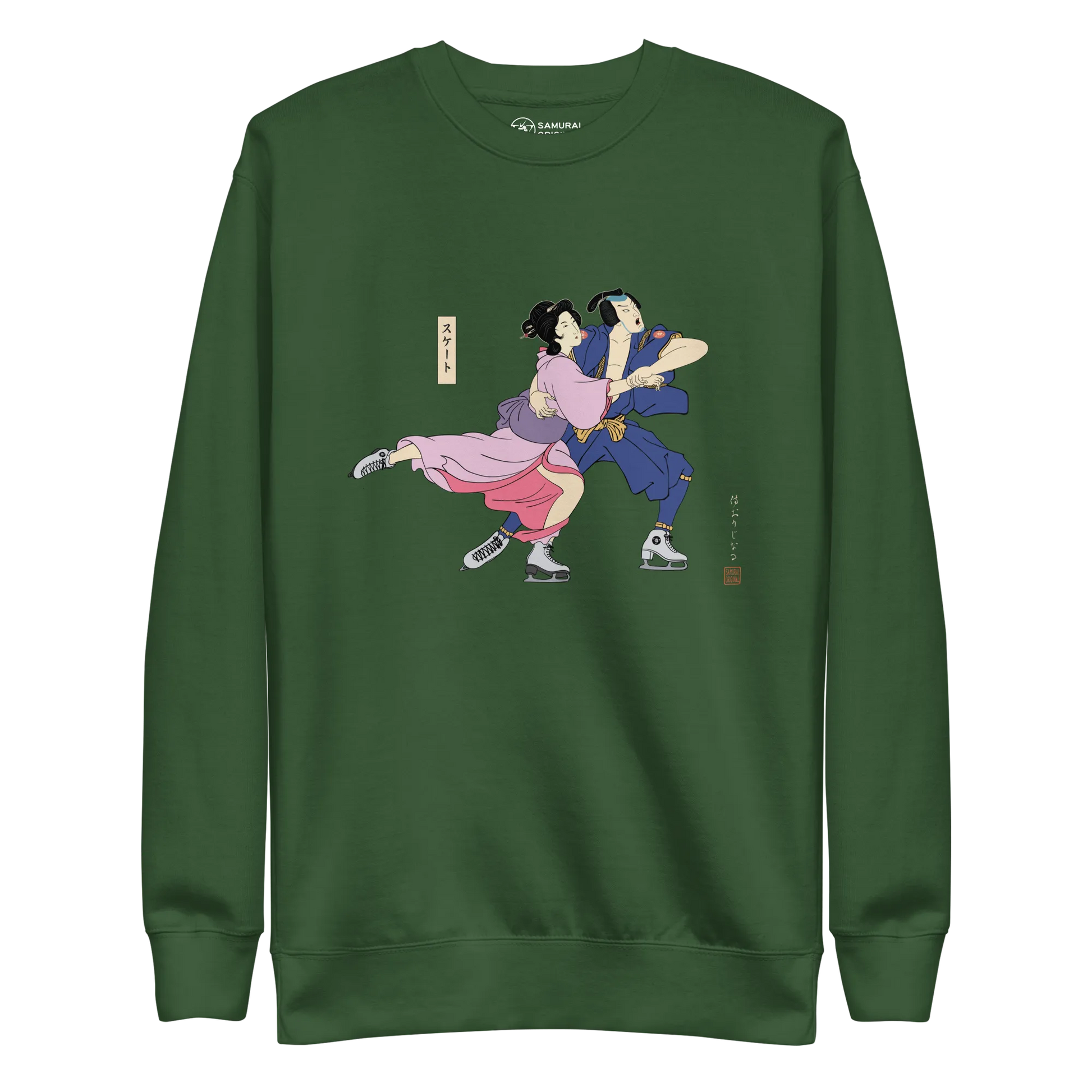 Samurai & Geisha Figure Skating Japanese Ukiyo-e Unisex Premium Sweatshirt - Samurai Original