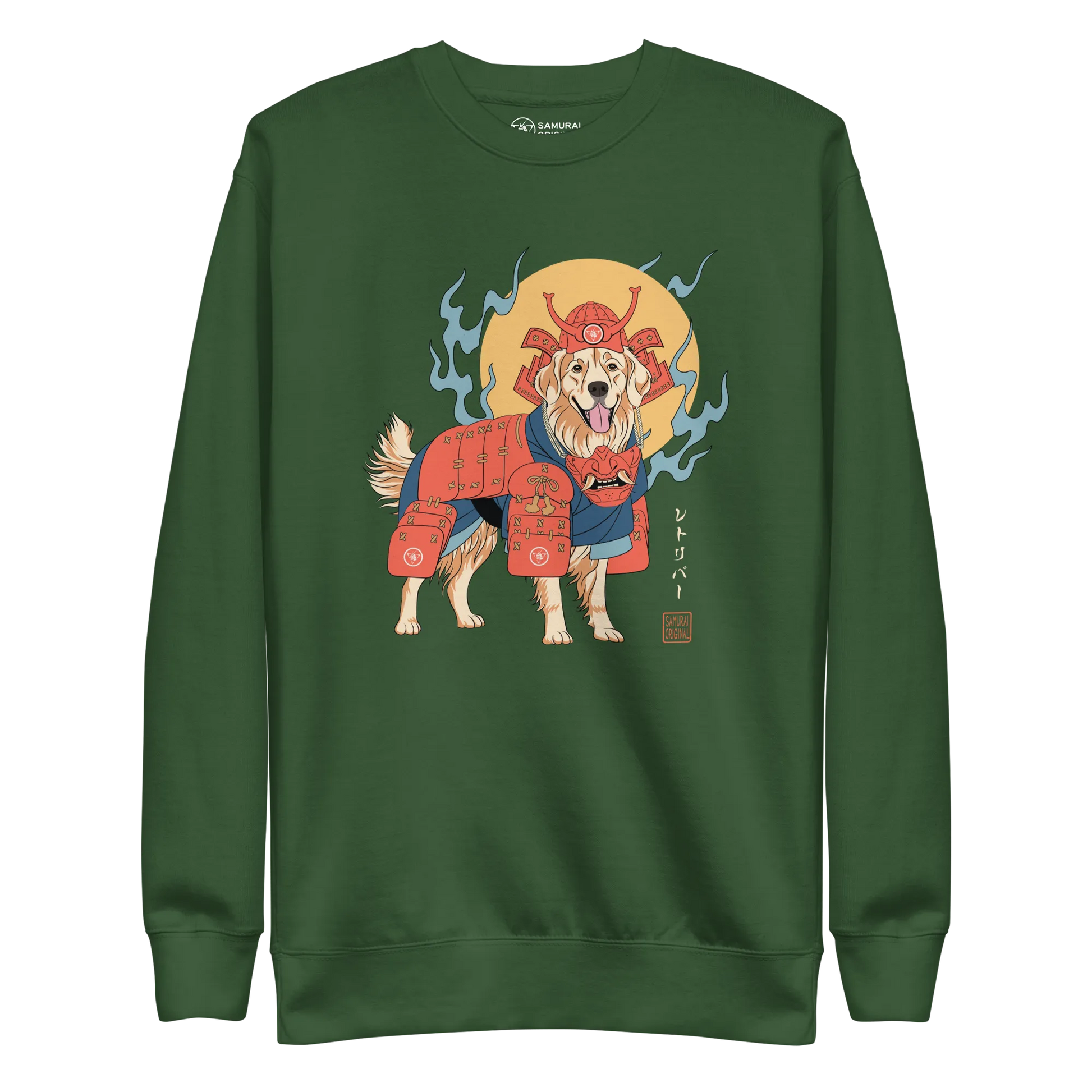 Golden Retriever Japanese Ukiyo-e Unisex Premium Sweatshirt - Forest Green / S