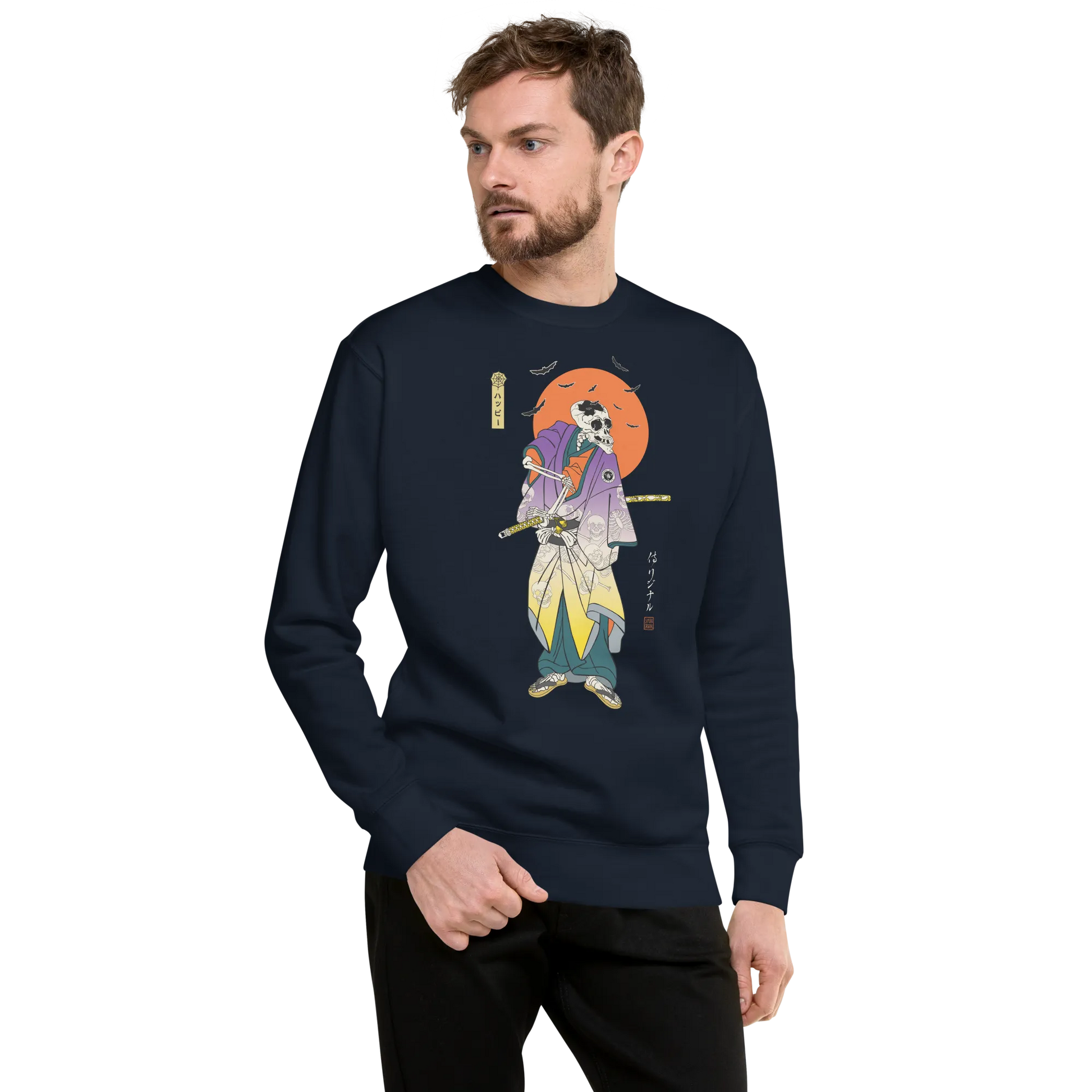 Halloween Samurai Skeleton Japanese Ukiyo-e Unisex Premium Sweatshirt -