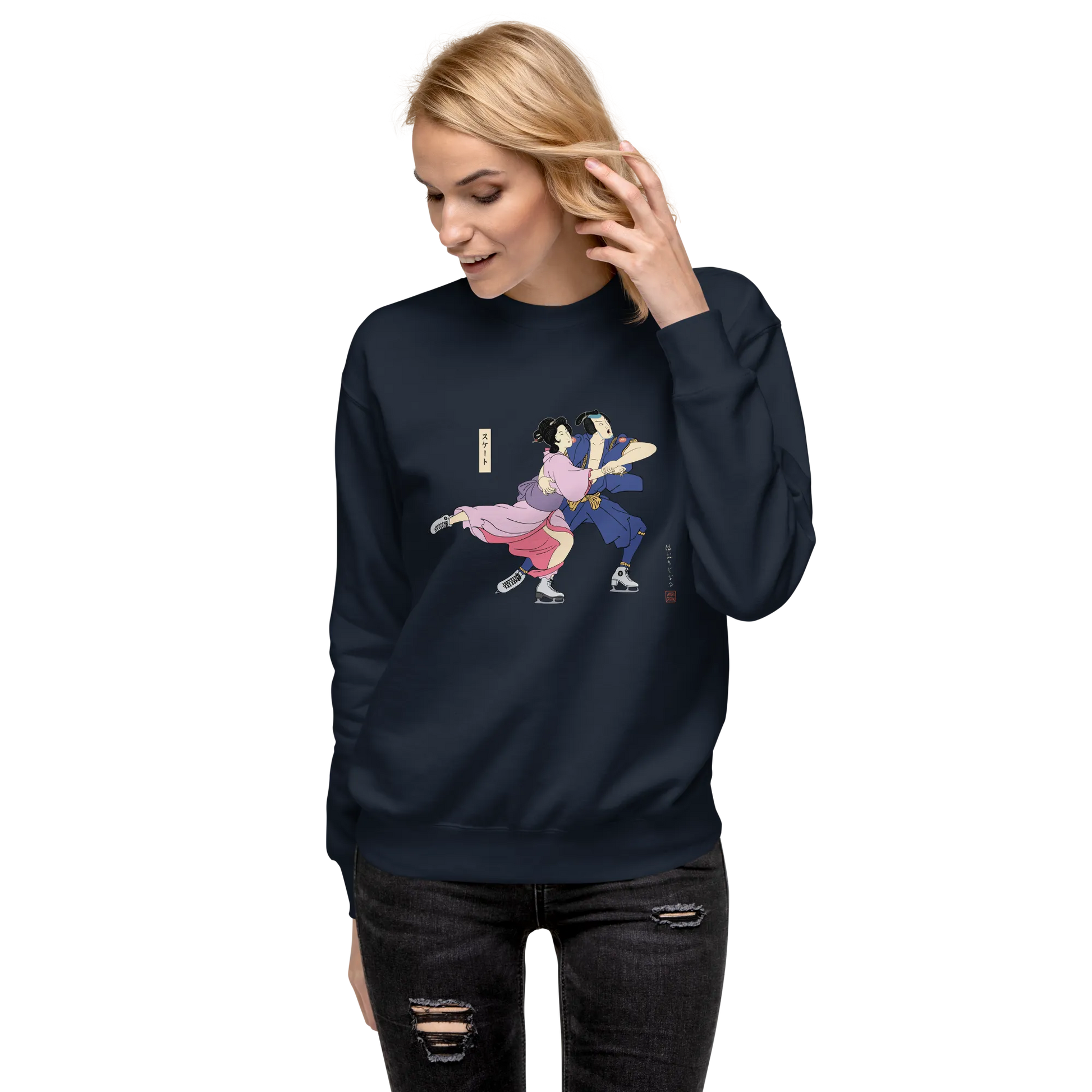 Samurai & Geisha Figure Skating Japanese Ukiyo-e Unisex Premium Sweatshirt - Samurai Original