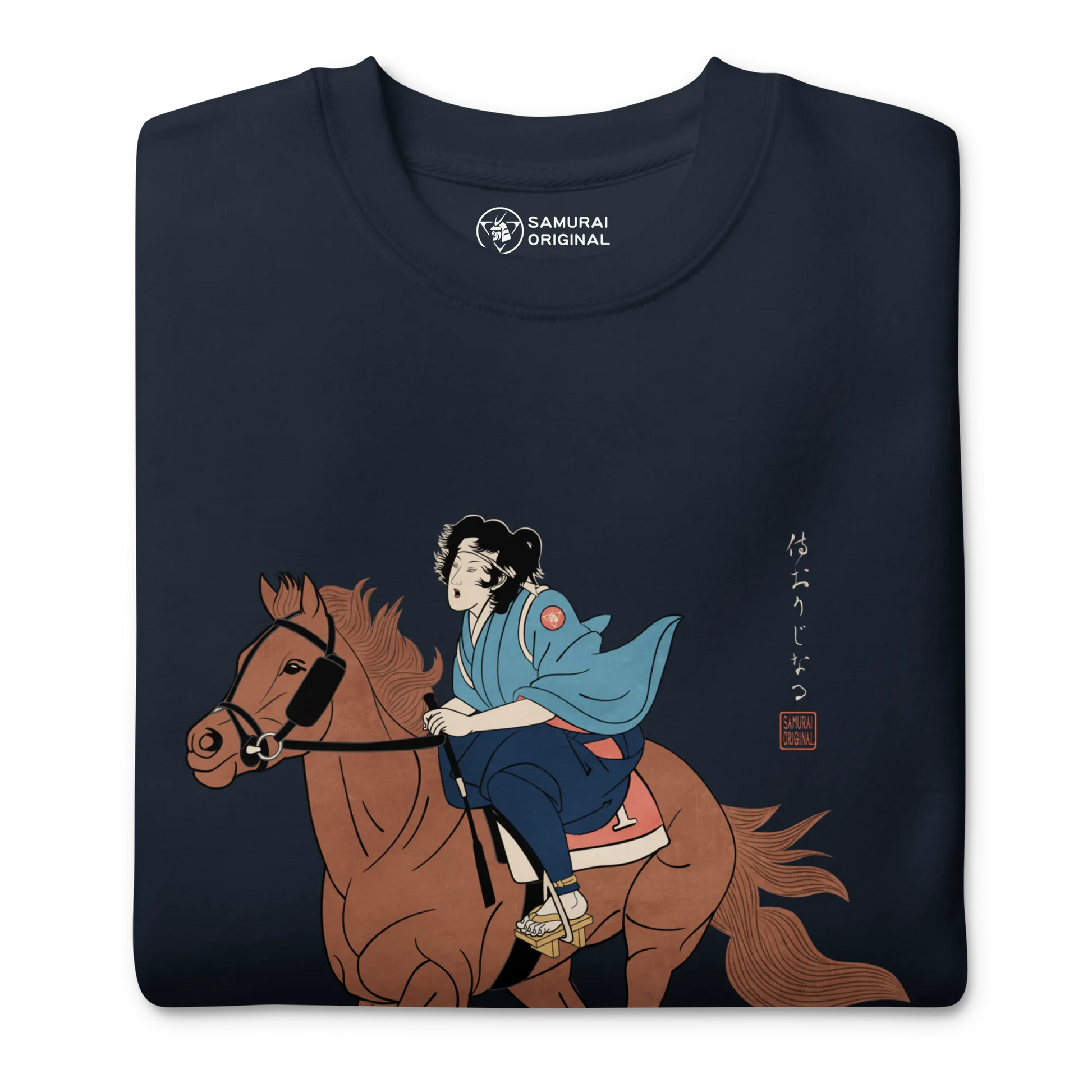 Onna Bugeisha Riding Horse Japanese Ukiyo-e Unisex Premium Sweatshirt - Samurai Original