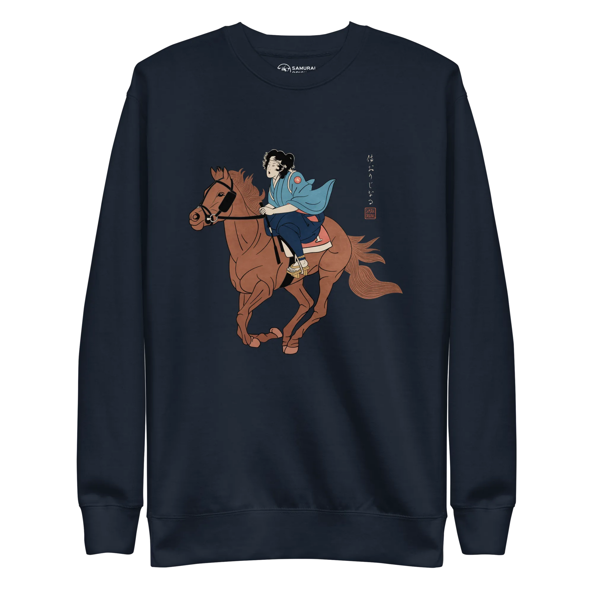 Onna Bugeisha Riding Horse Japanese Ukiyo-e Unisex Premium Sweatshirt - Samurai Original