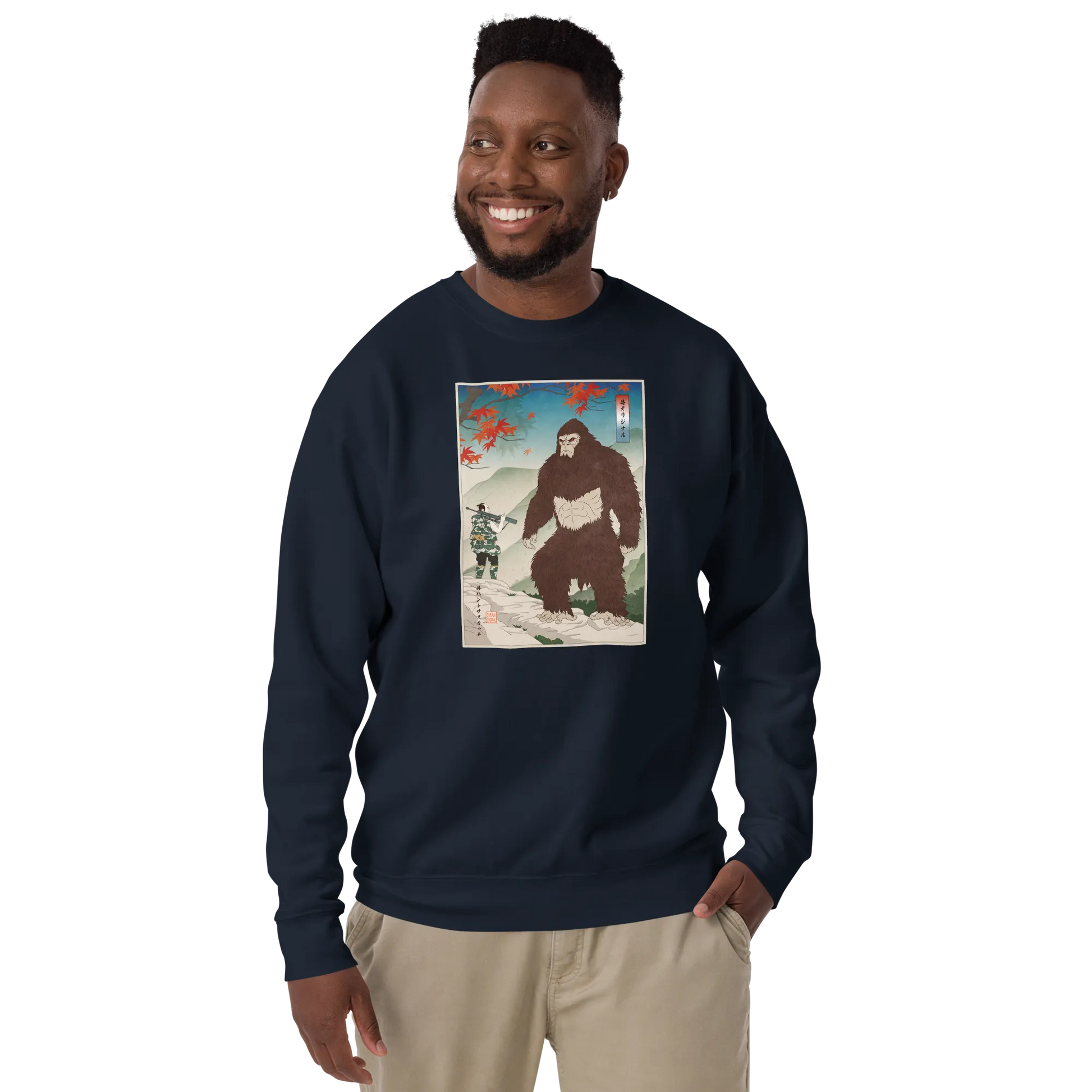 Samurai Hunts Sasquatch Japanese Ukiyo-e Unisex Premium Sweatshirt -