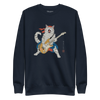 Cat Playing Guitar Japanese Ukiyo-e Unisex Premium Sweatshirt - Navy Blazer / S