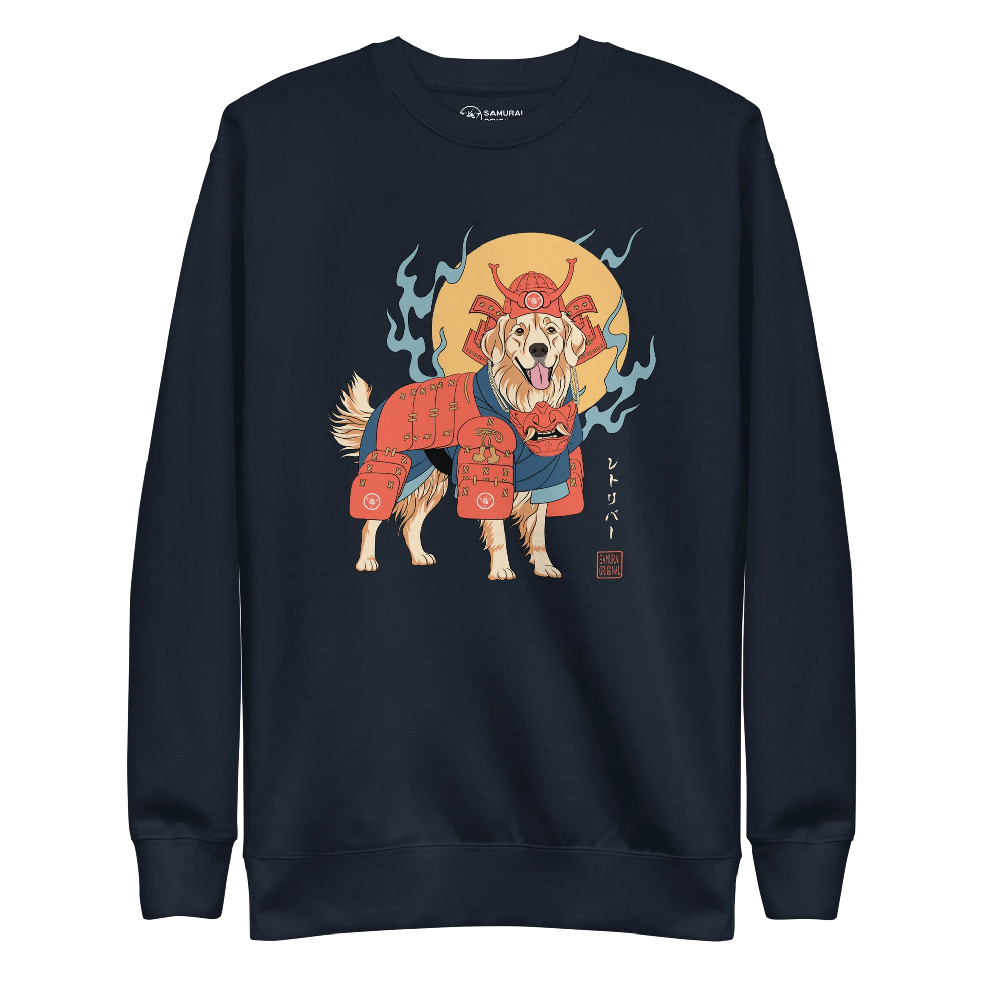 Golden Retriever Japanese Ukiyo-e Unisex Premium Sweatshirt - Navy Blazer / S