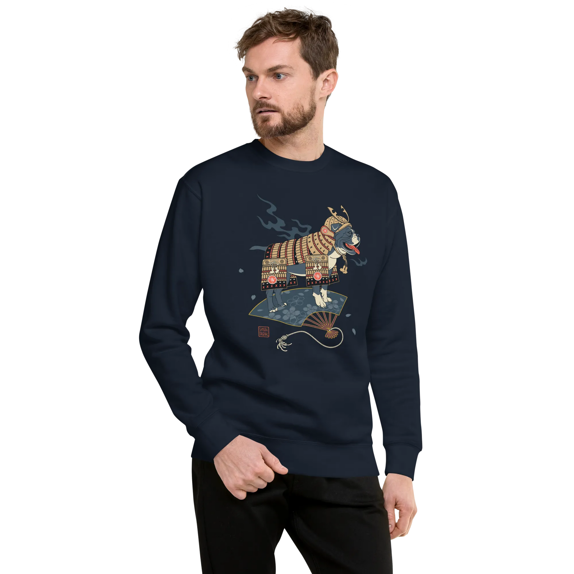 Samurai Bulldog Japanese Ukiyo-e Unisex Premium Sweatshirt - Samurai Original