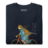 Onna Musha Riding Bicycle Japanese Ukiyo-e Unisex Premium Sweatshirt - Samurai Original