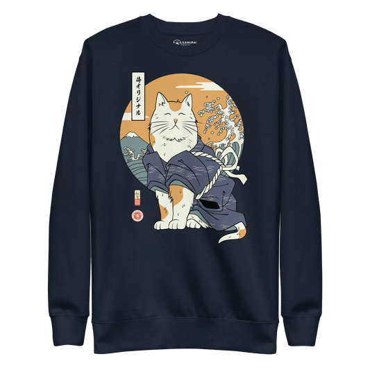 Cat Samurai Ukiyo-e Funny Unisex Premium Sweatshirt