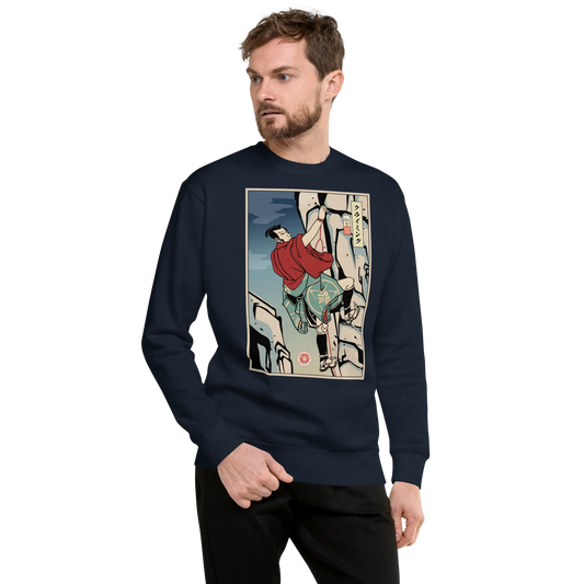 Samurai Rock Climbing Extreme Sport Ukiyo-e Unisex Premium Sweatshirt