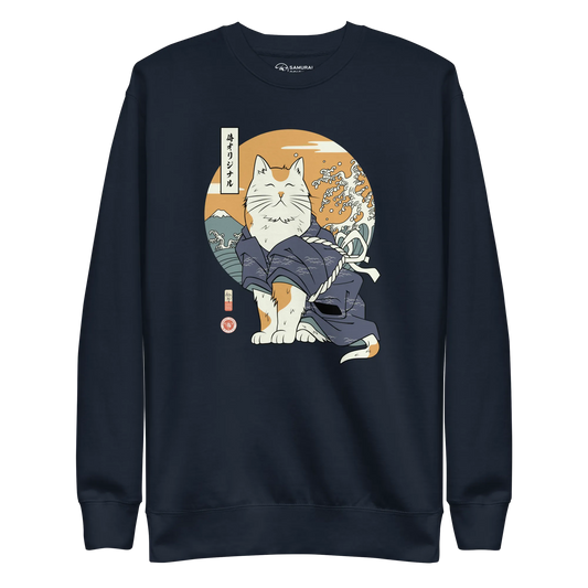 Cat Samurai Ukiyo-e Funny Unisex Premium Sweatshirt