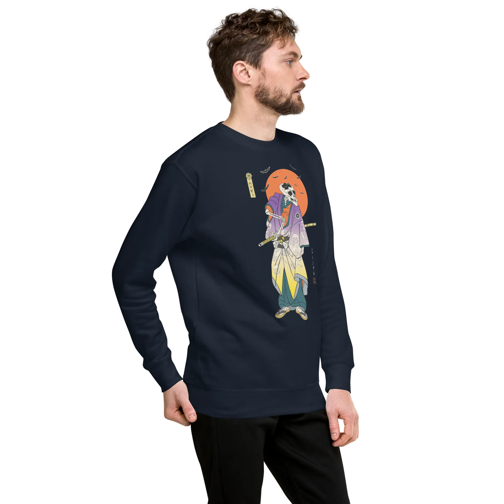 Halloween Samurai Skeleton Japanese Ukiyo-e Unisex Premium Sweatshirt -