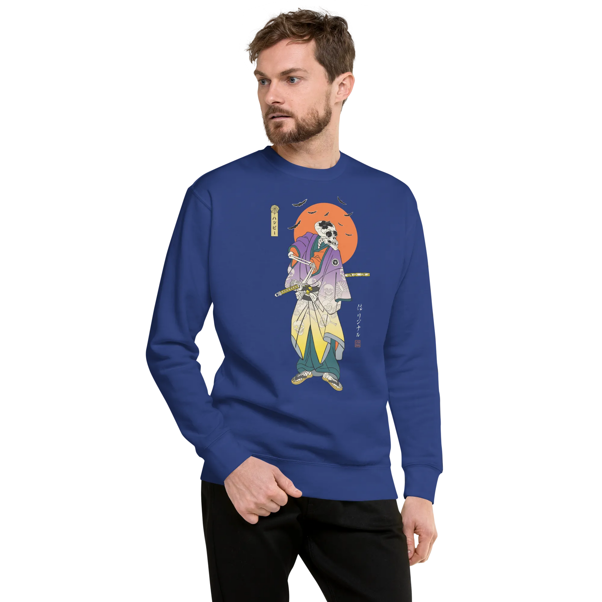 Halloween Samurai Skeleton Japanese Ukiyo-e Unisex Premium Sweatshirt -