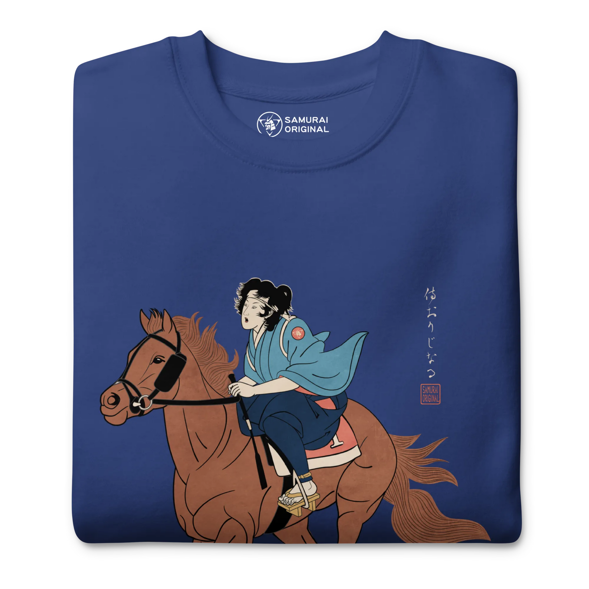 Onna Bugeisha Riding Horse Japanese Ukiyo-e Unisex Premium Sweatshirt - Samurai Original