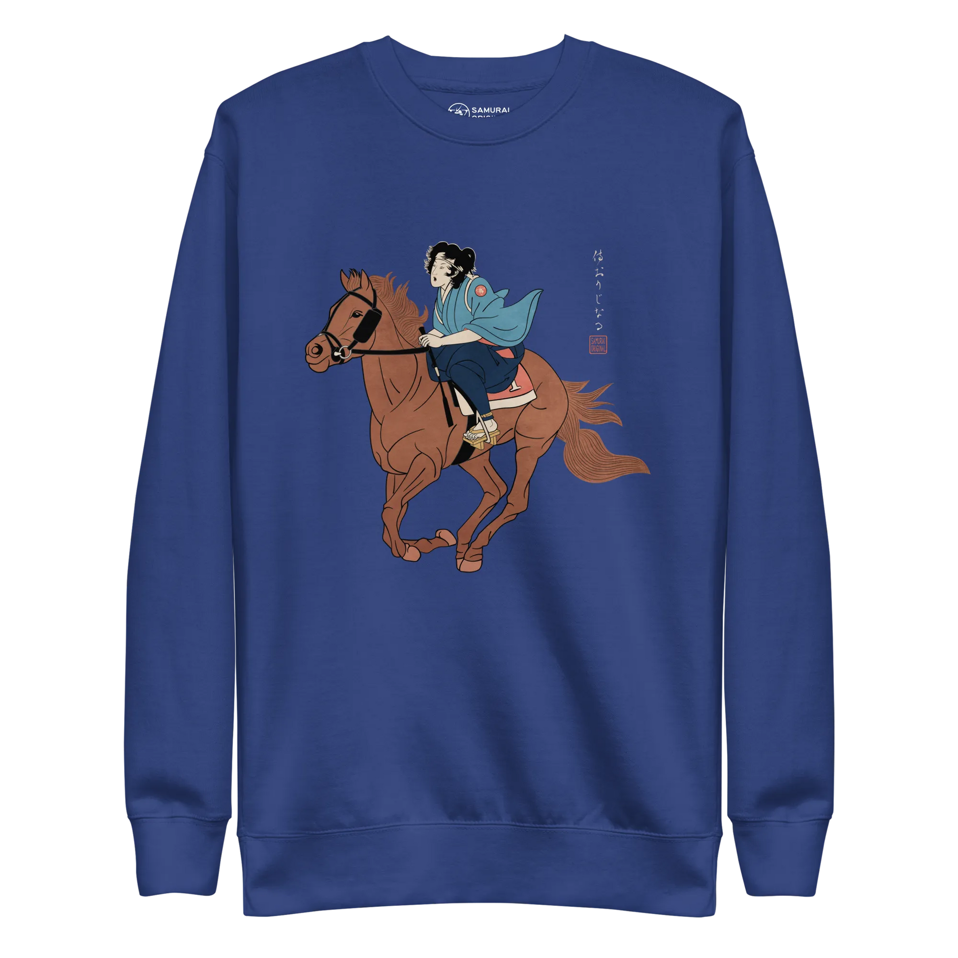 Onna Bugeisha Riding Horse Japanese Ukiyo-e Unisex Premium Sweatshirt - Samurai Original