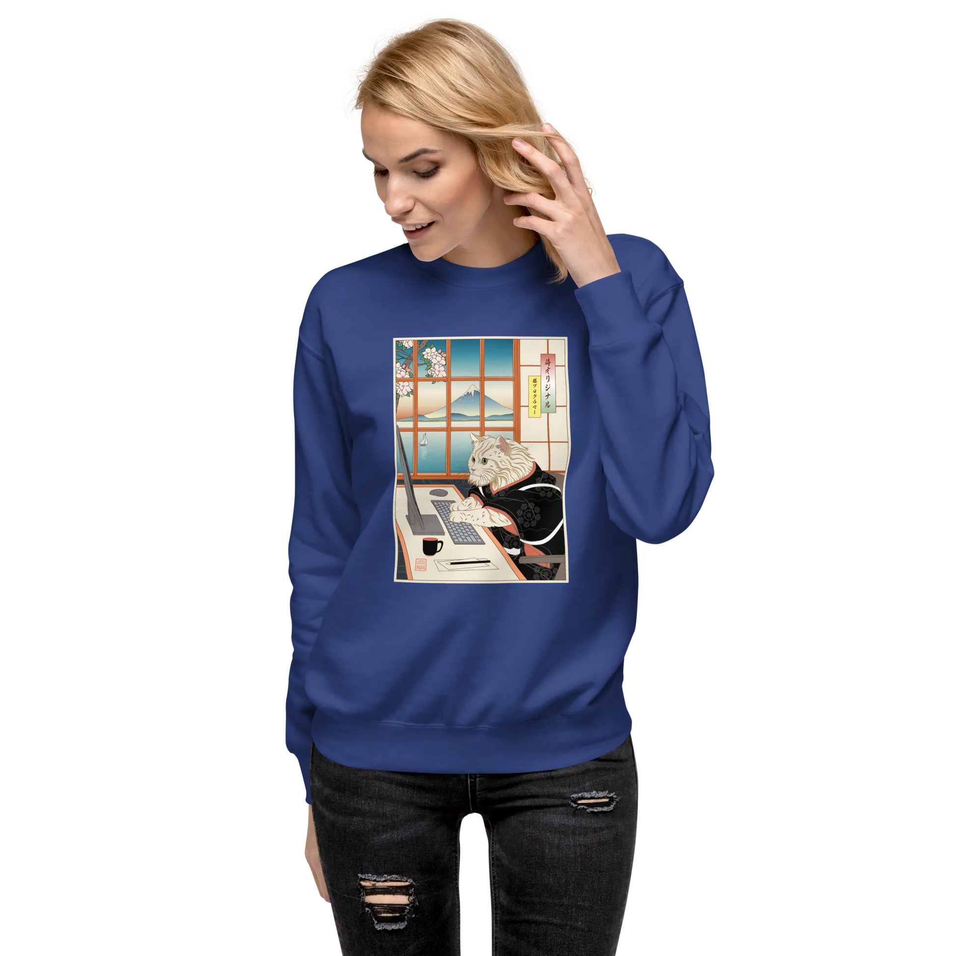 Cat Programmer Ukiyo-e Unisex Premium Sweatshirt -