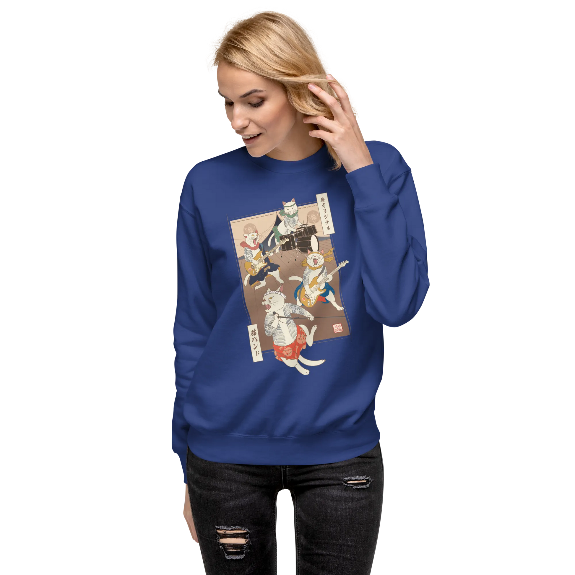 Cat Band Music Japan Ukiyo-e Unisex Premium Sweatshirt -