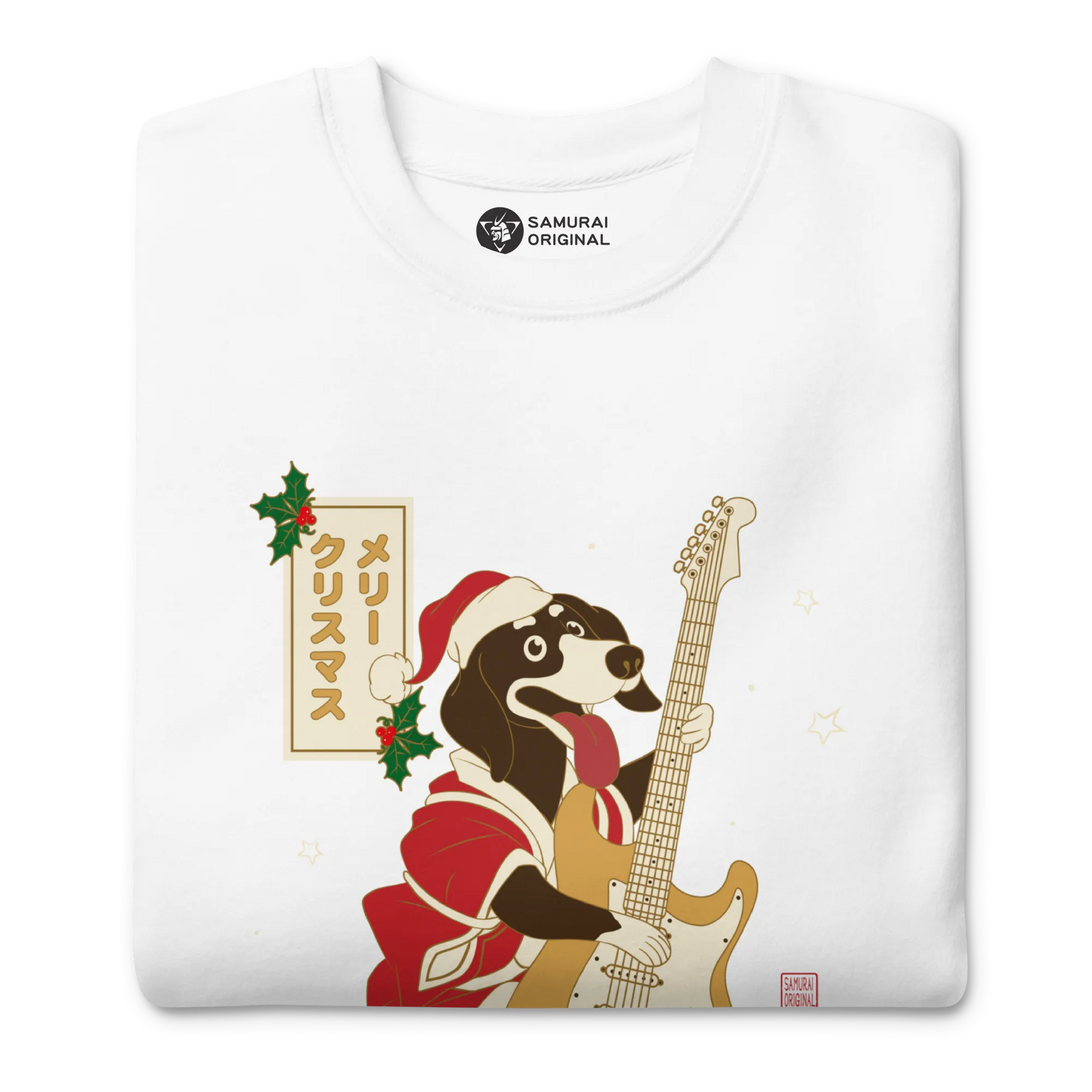 Dachshund Play Guitar Christmas Japanese Ukiyo-e Unisex Premium Sweatshirt -