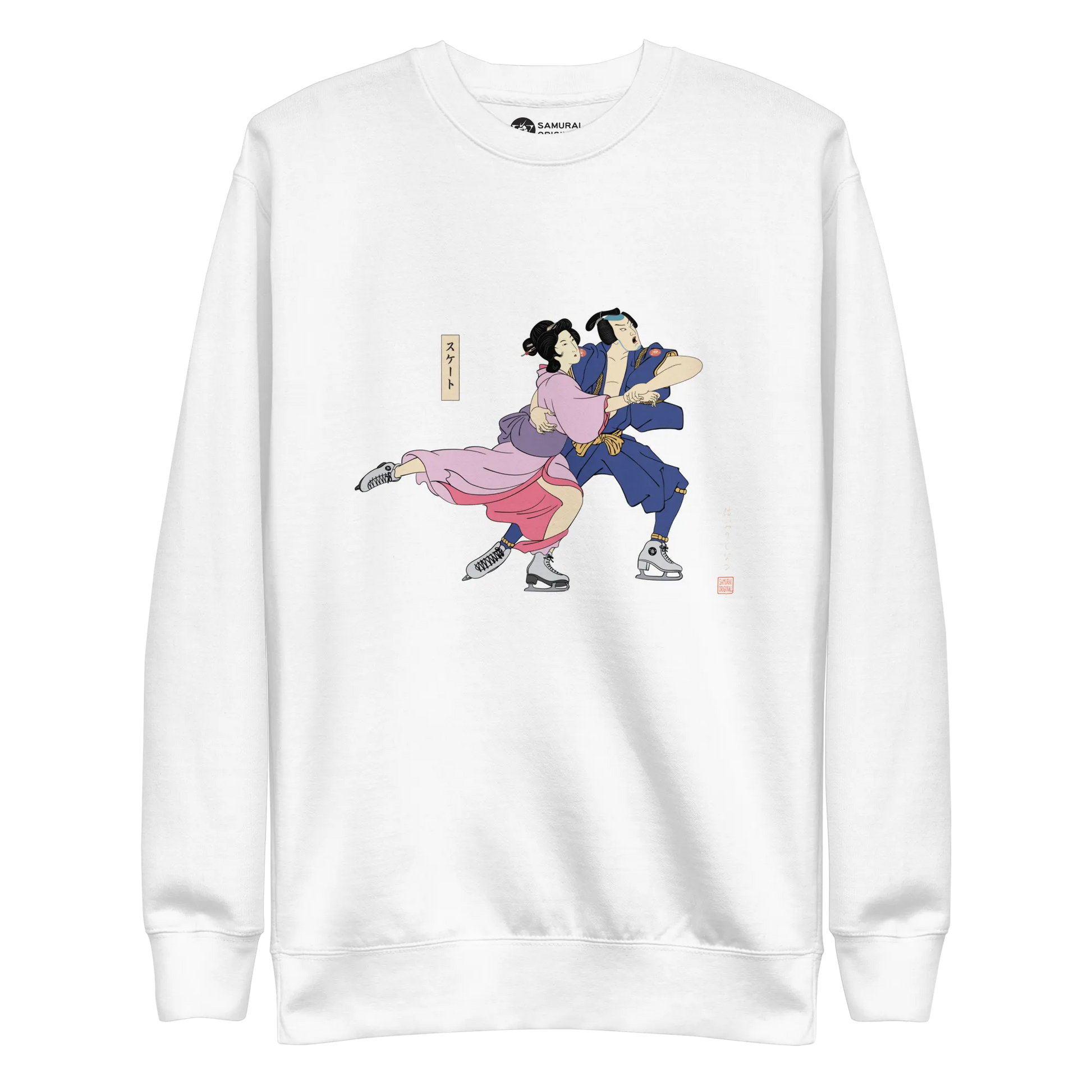 Samurai & Geisha Figure Skating Japanese Ukiyo-e Unisex Premium Sweatshirt - Samurai Original