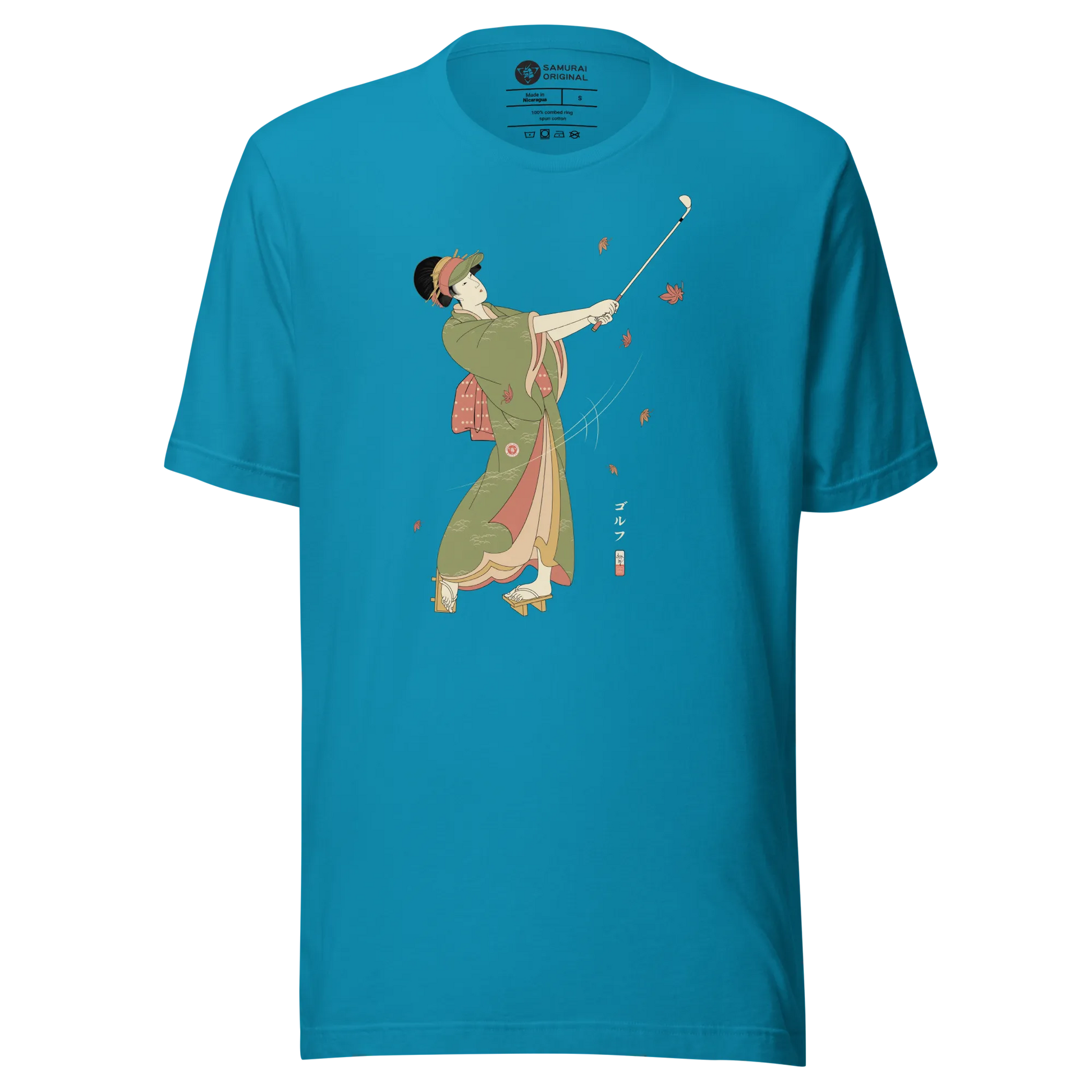 Geisha Golf Player Japanese Ukiyo-e Unisex T-shirt - Aqua / S